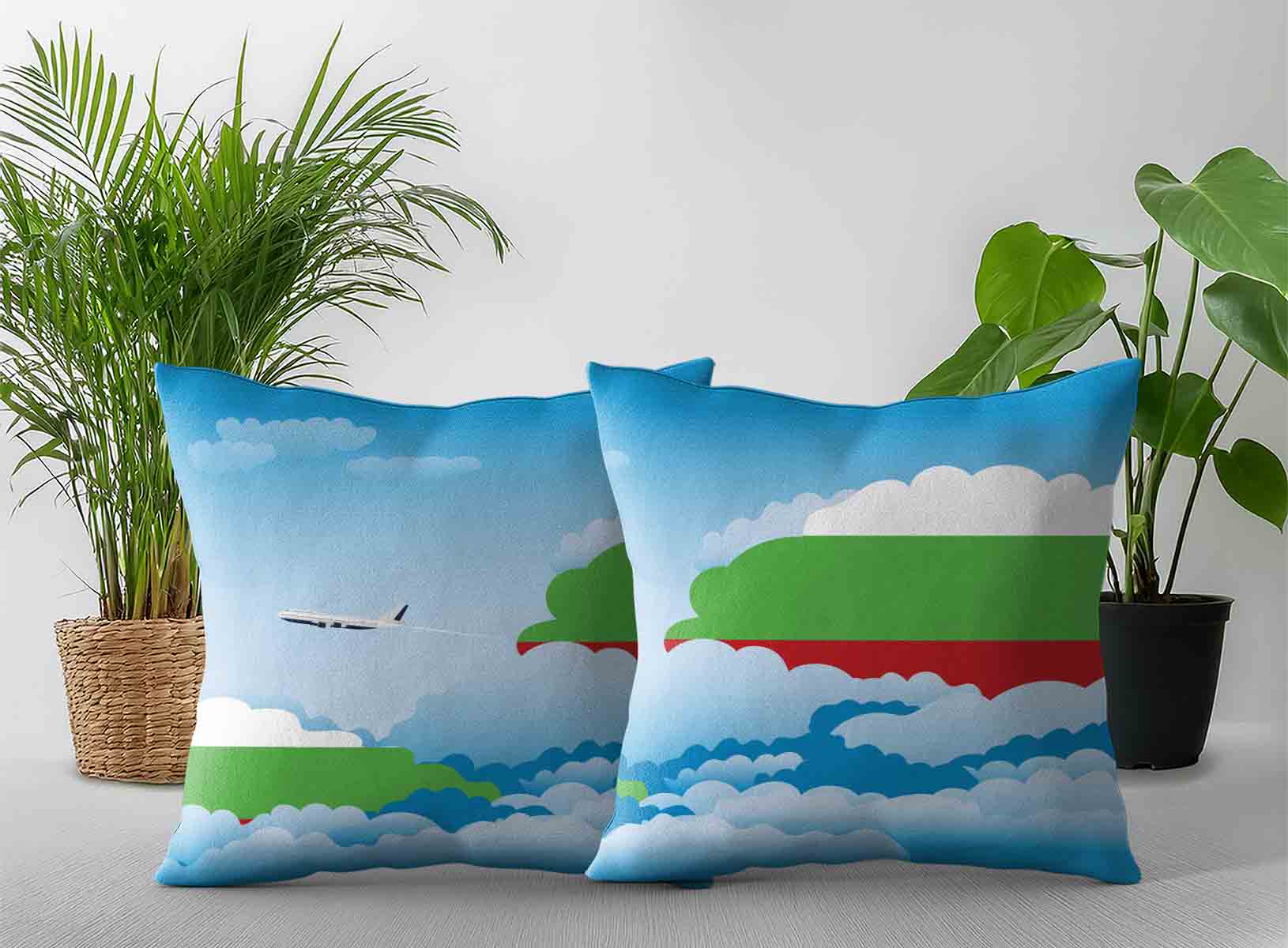 Bulgaria World Airplane Day Clouds Square & Rectangle Pillow Cases | Aviation Sky Travel Decorative Throw Pillow Covers