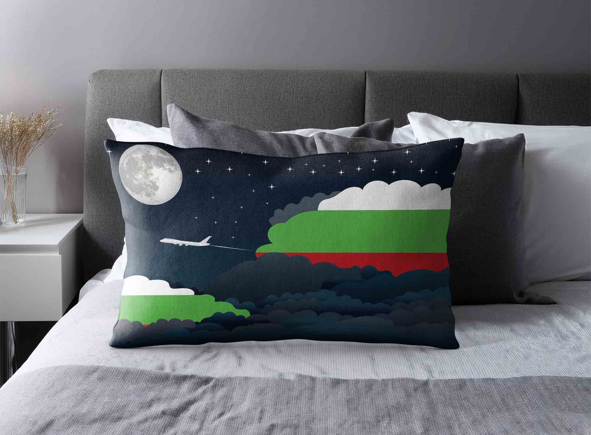 Bulgaria World Airplane Night Clouds Square & Rectangle Pillow Cases | Aviation Night Sky Decorative Throw Pillow Covers image 2