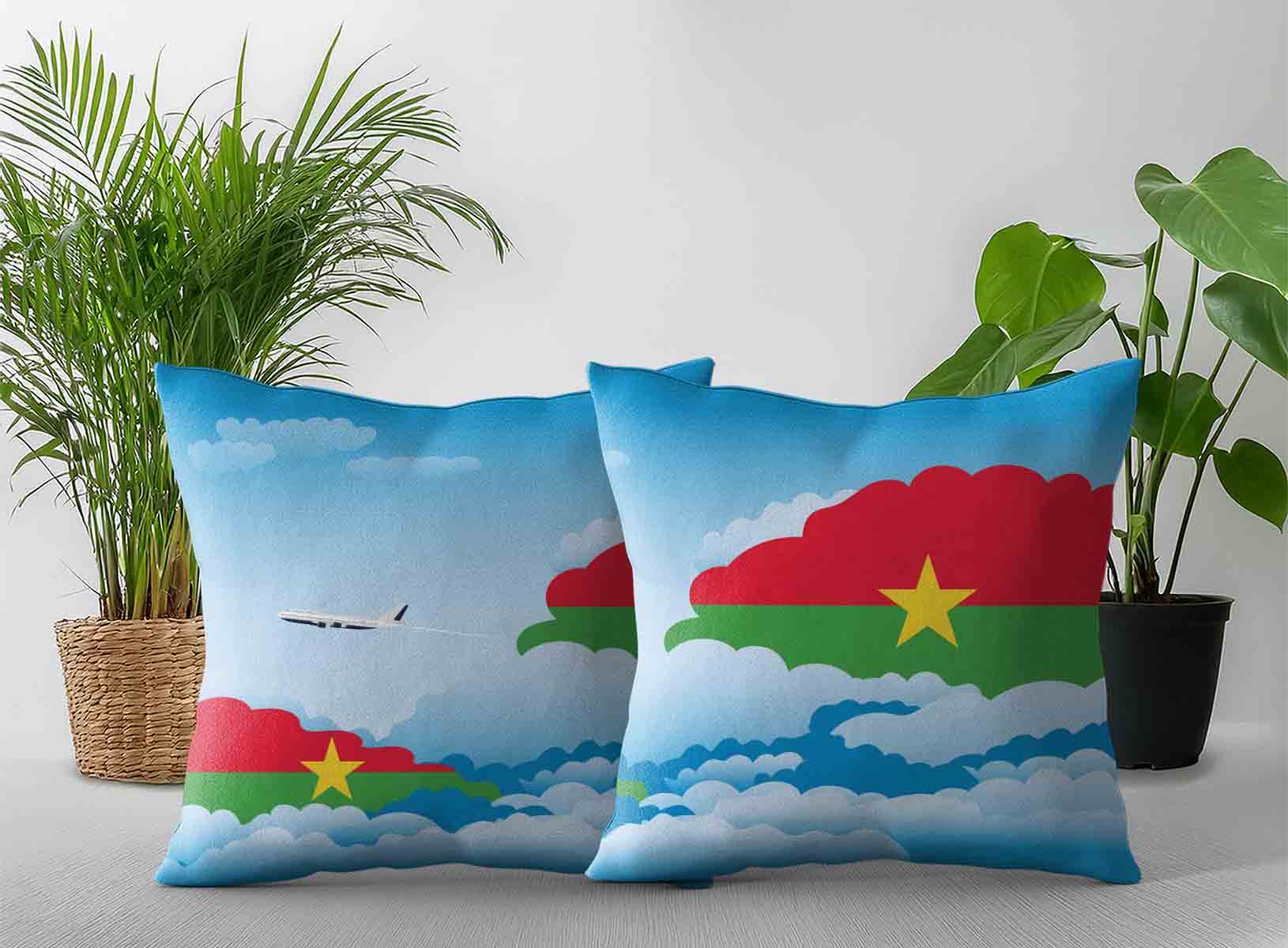 Burkina Faso World Airplane Day Clouds Square & Rectangle Pillow Cases | Aviation Sky Travel Decorative Throw Pillow Covers