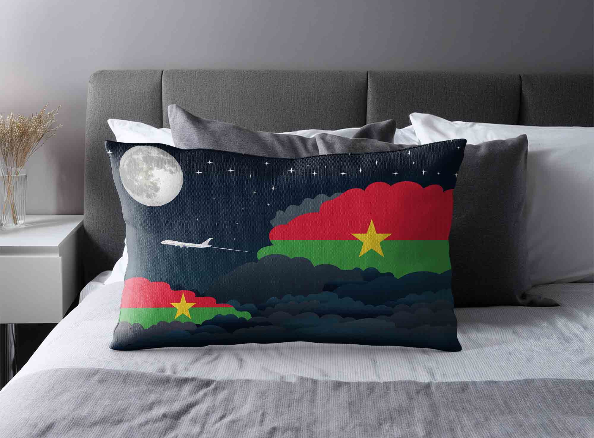 Burkina Faso World Airplane Night Clouds Square & Rectangle Pillow Cases | Aviation Night Sky Decorative Throw Pillow Covers image 2