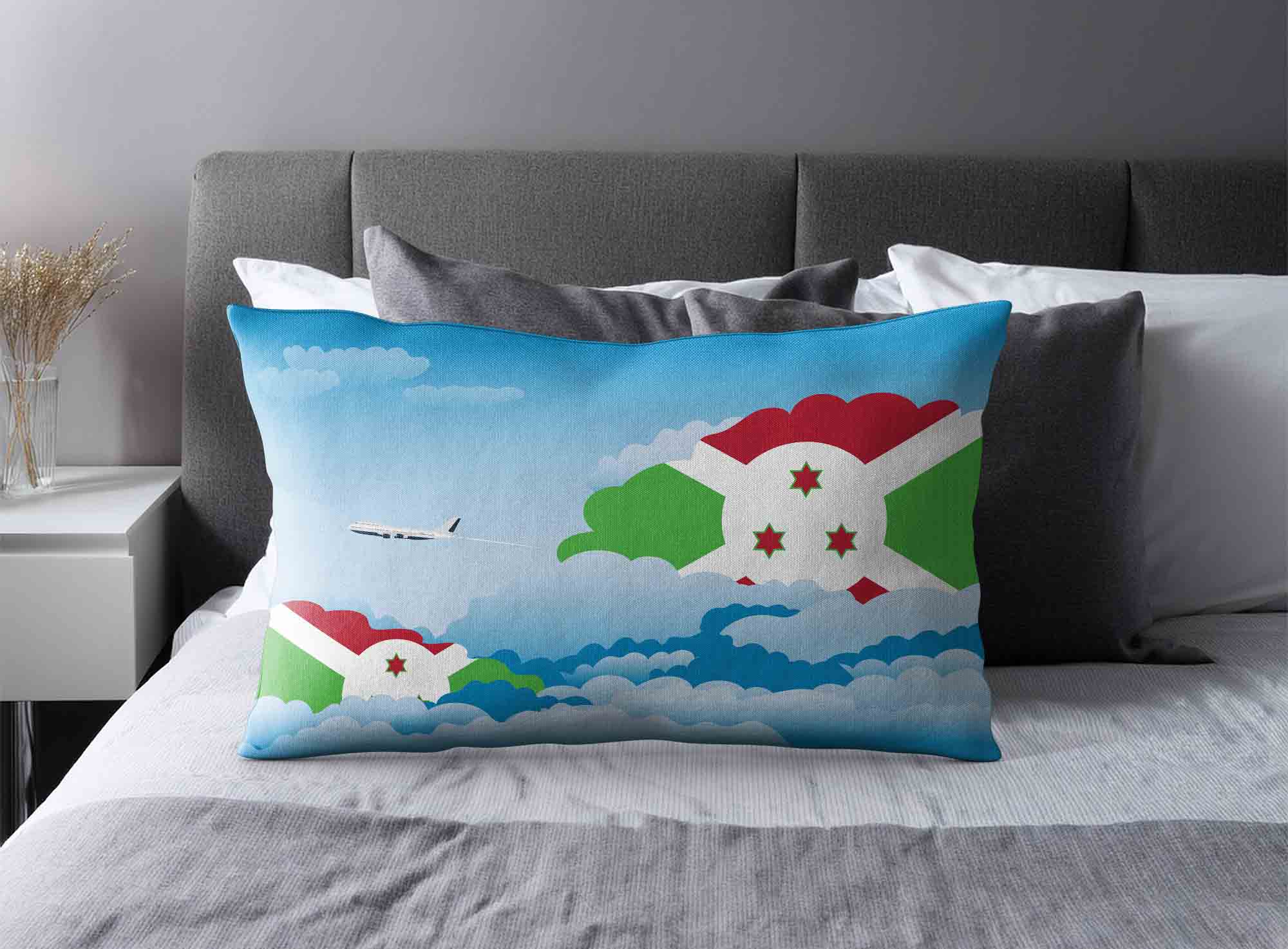 Burundi World Airplane Day Clouds Square & Rectangle Pillow Cases | Aviation Sky Travel Decorative Throw Pillow Covers image 2