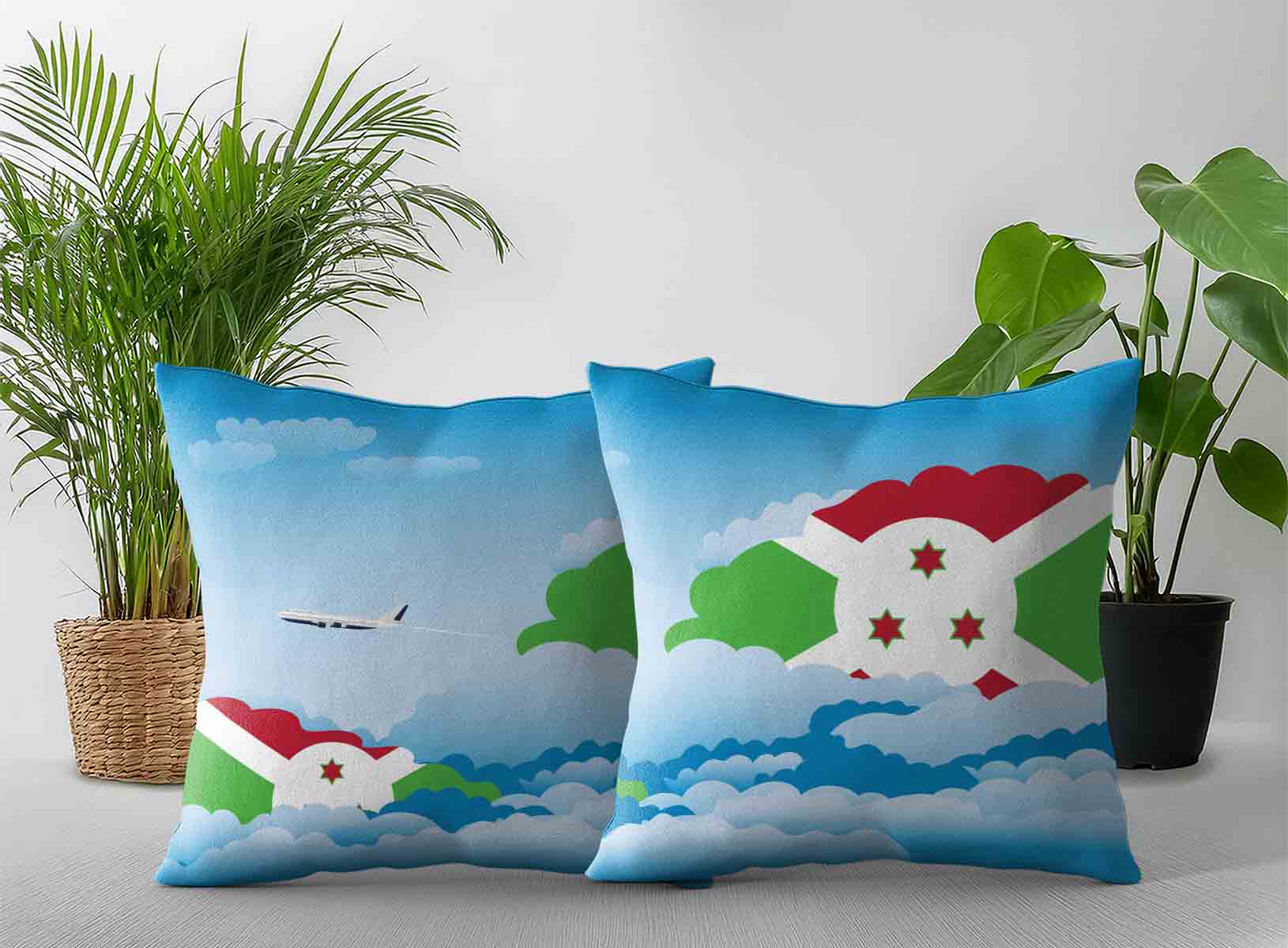 Burundi World Airplane Day Clouds Square & Rectangle Pillow Cases | Aviation Sky Travel Decorative Throw Pillow Covers
