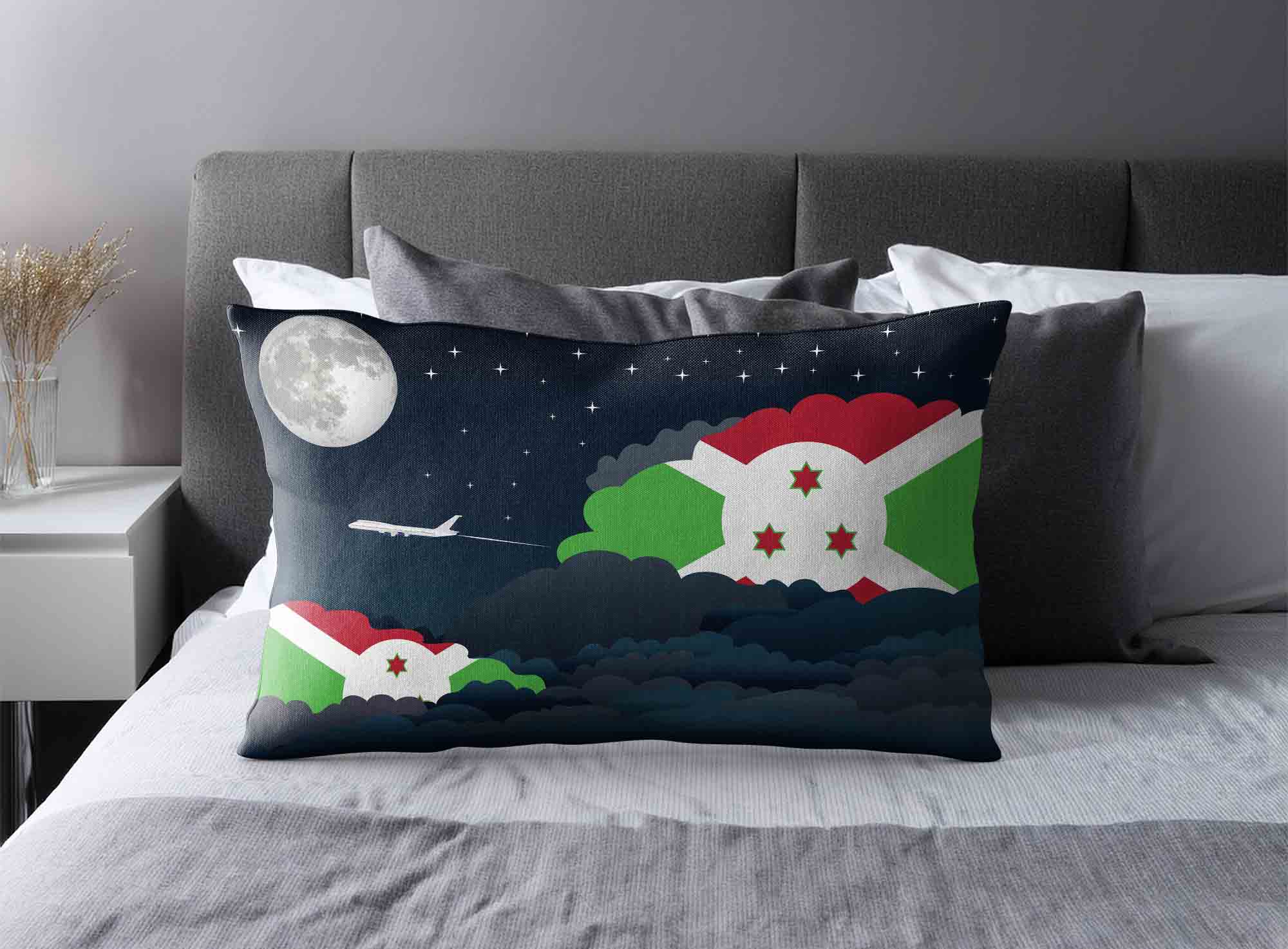 Burundi World Airplane Night Clouds Square & Rectangle Pillow Cases | Aviation Night Sky Decorative Throw Pillow Covers image 2