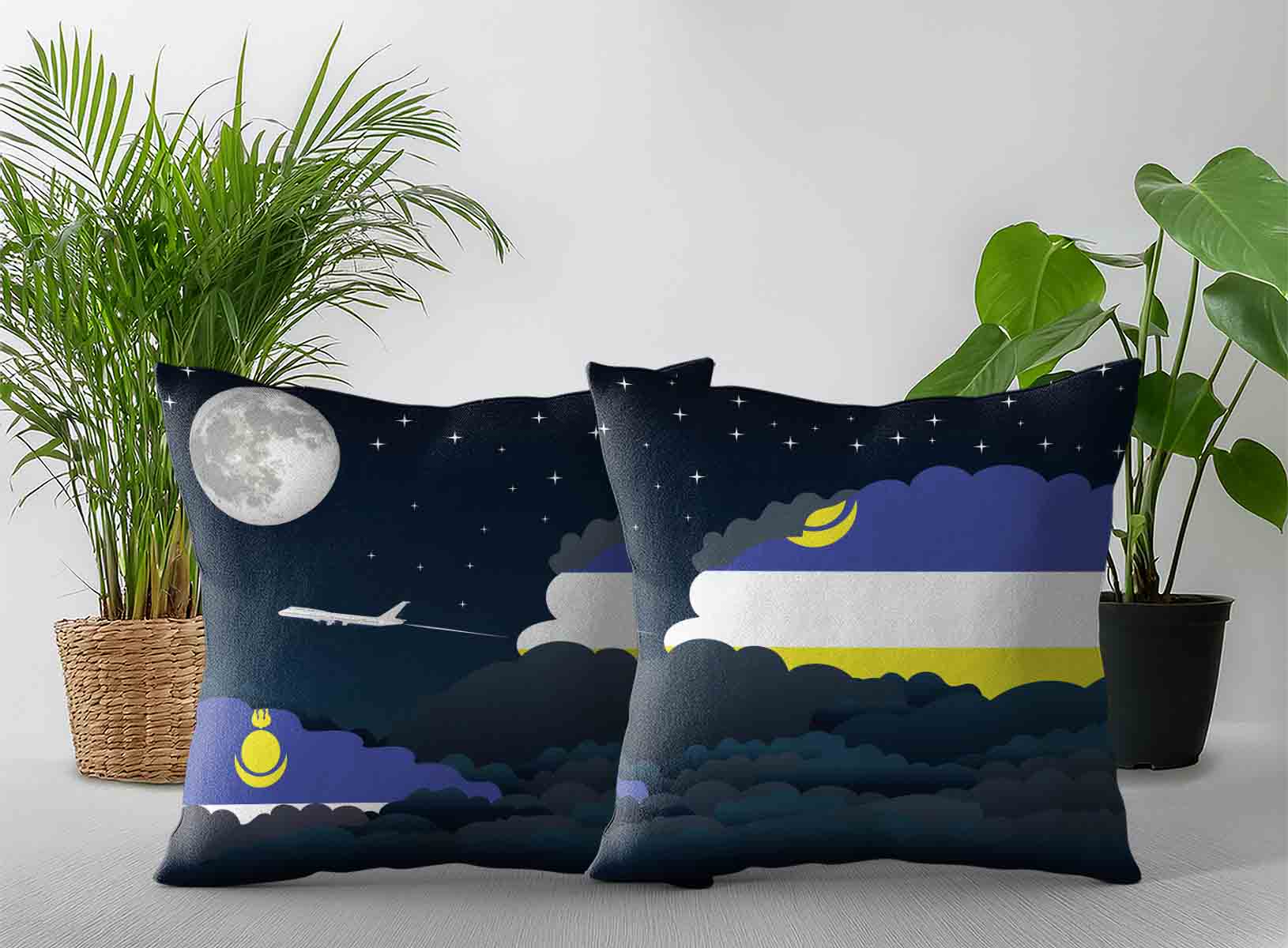 Buryatia World Airplane Night Clouds Square & Rectangle Pillow Cases | Aviation Night Sky Decorative Throw Pillow Covers