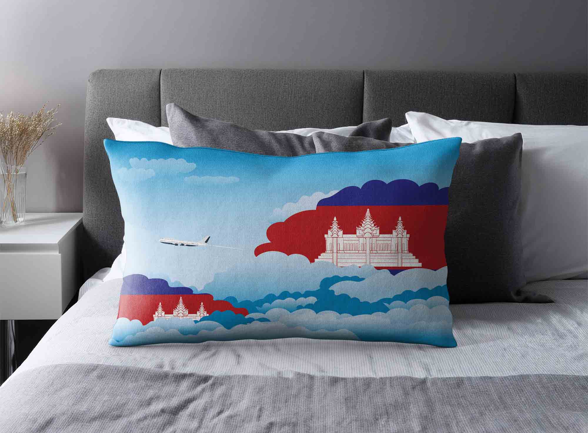 Cambodia World Airplane Day Clouds Square & Rectangle Pillow Cases | Aviation Sky Travel Decorative Throw Pillow Covers image 2