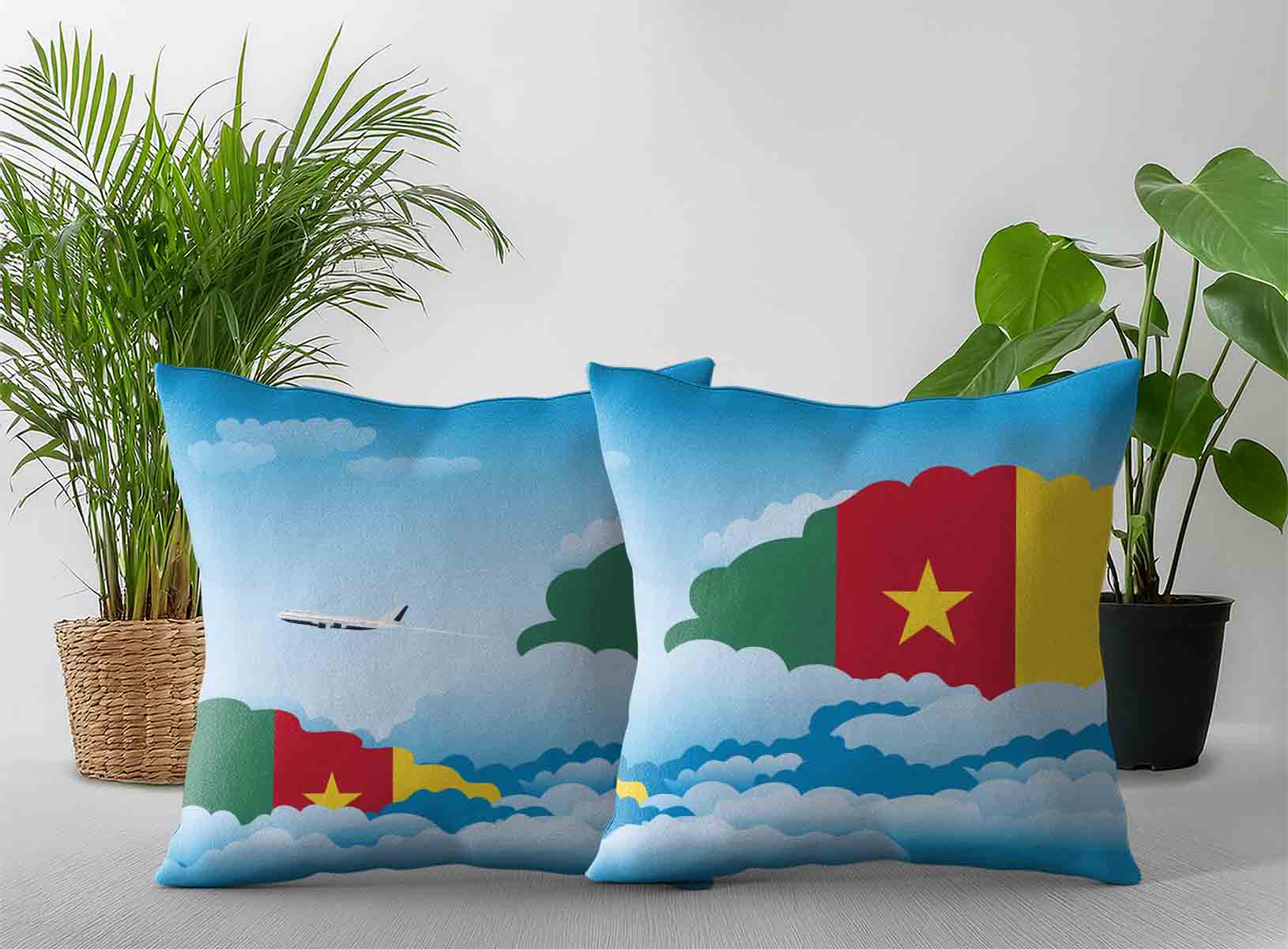 Cameroon World Airplane Day Clouds Square & Rectangle Pillow Cases | Aviation Sky Travel Decorative Throw Pillow Covers