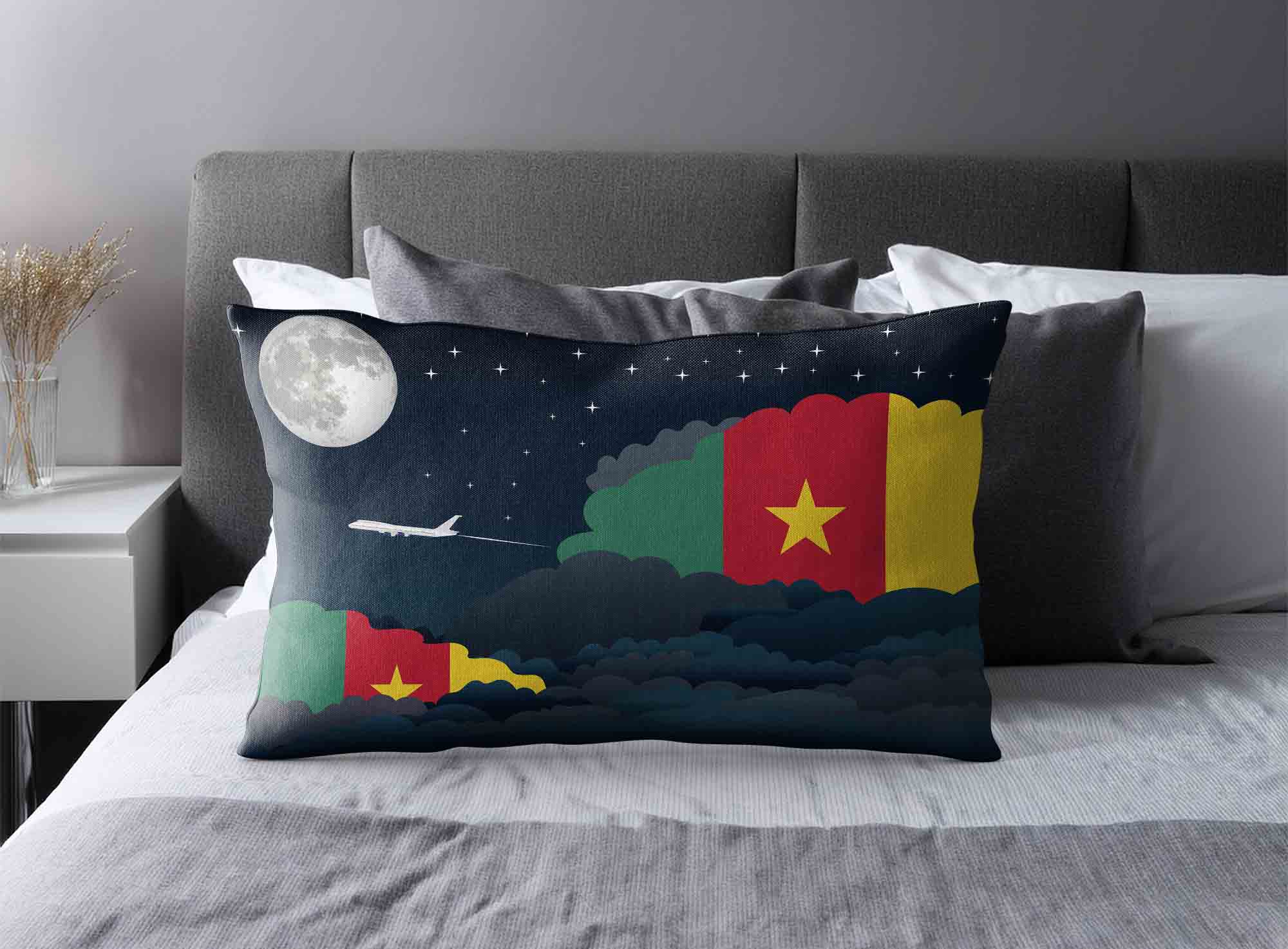 Cameroon World Airplane Night Clouds Square & Rectangle Pillow Cases | Aviation Night Sky Decorative Throw Pillow Covers image 2