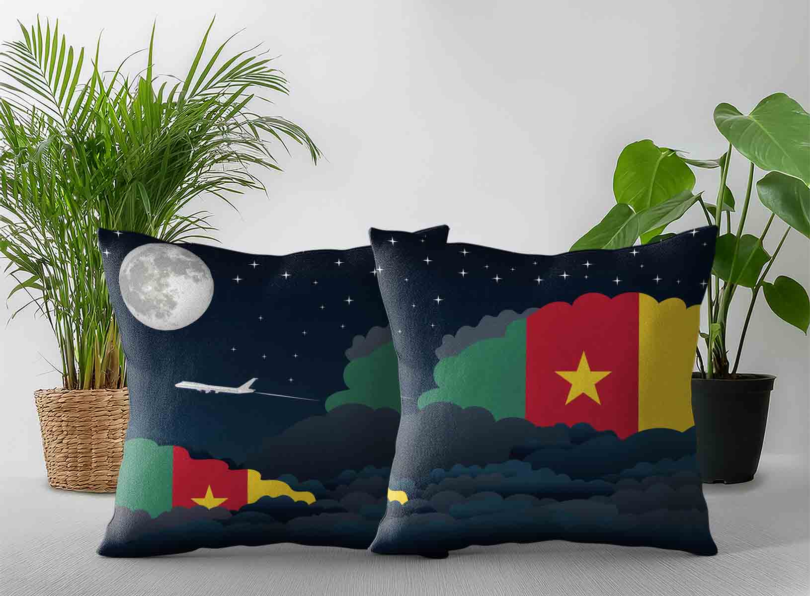 Cameroon World Airplane Night Clouds Square & Rectangle Pillow Cases | Aviation Night Sky Decorative Throw Pillow Covers