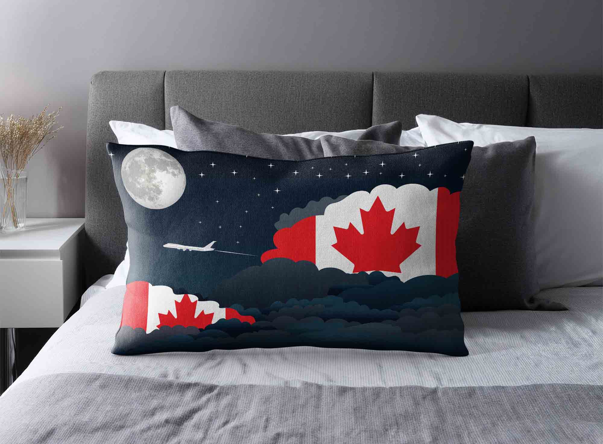 Canada World Airplane Night Clouds Square & Rectangle Pillow Cases | Aviation Night Sky Decorative Throw Pillow Covers image 2