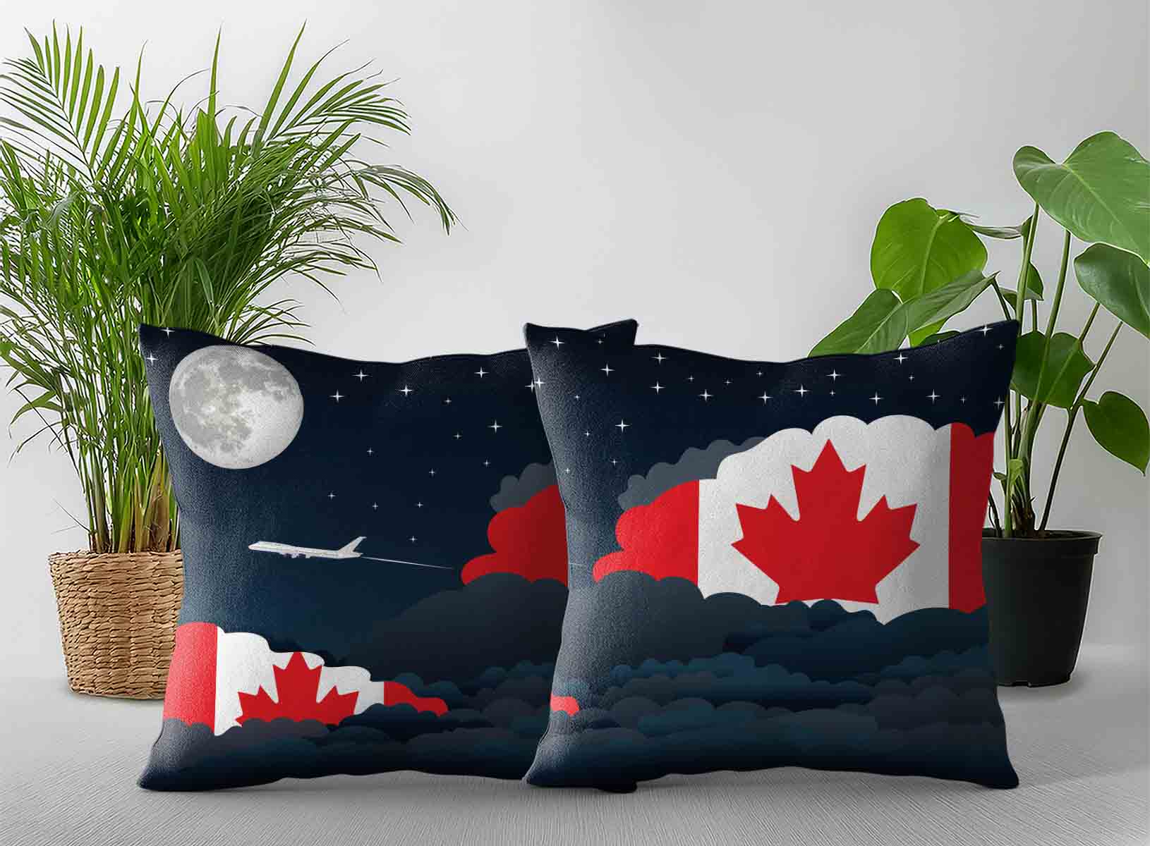 Canada World Airplane Night Clouds Square & Rectangle Pillow Cases | Aviation Night Sky Decorative Throw Pillow Covers