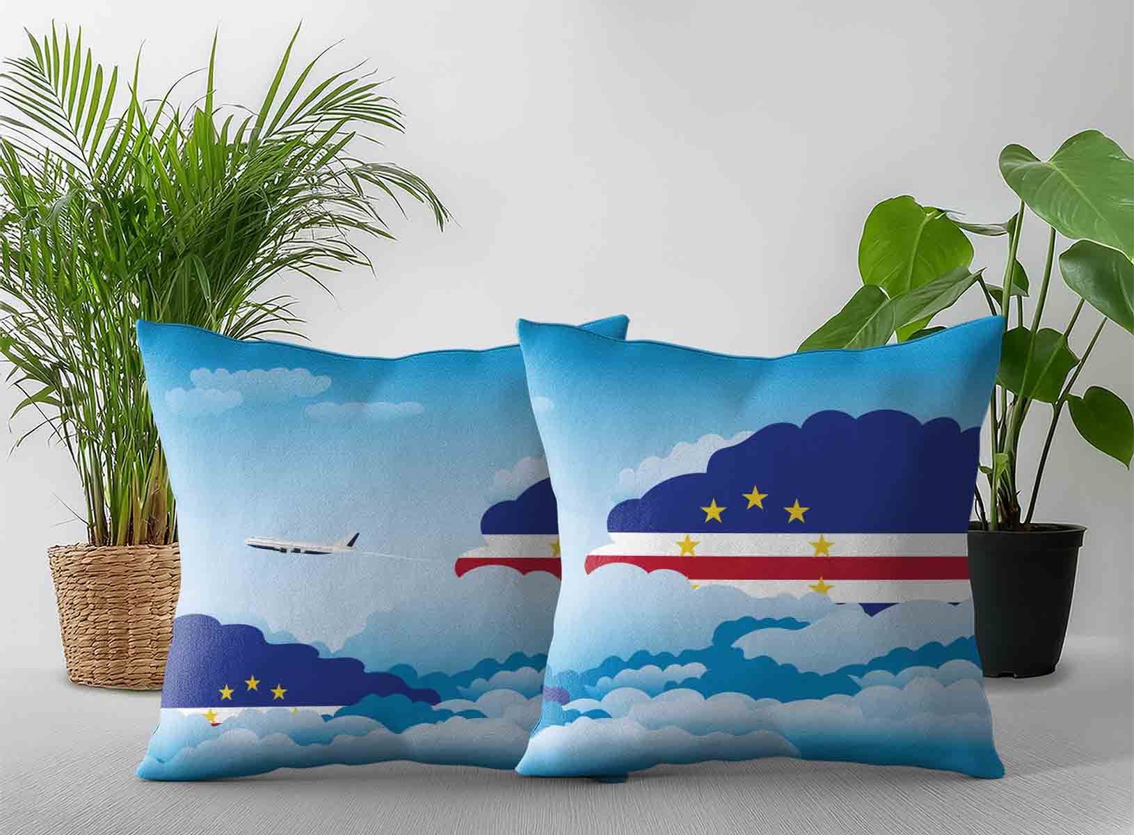 Cape Verde World Airplane Day Clouds Square & Rectangle Pillow Cases | Aviation Sky Travel Decorative Throw Pillow Covers