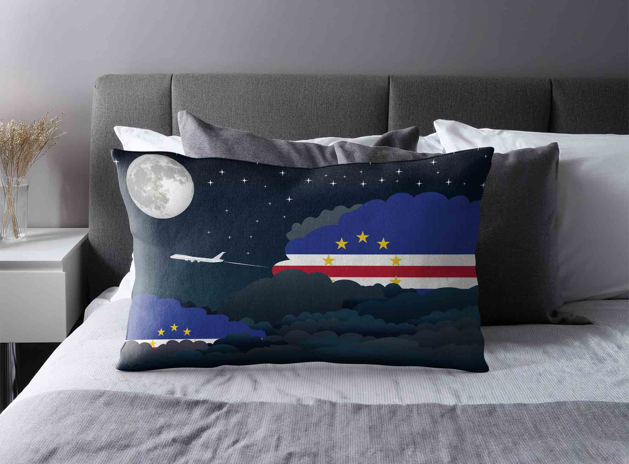 Cape Verde World Airplane Night Clouds Square & Rectangle Pillow Cases | Aviation Night Sky Decorative Throw Pillow Covers image 2