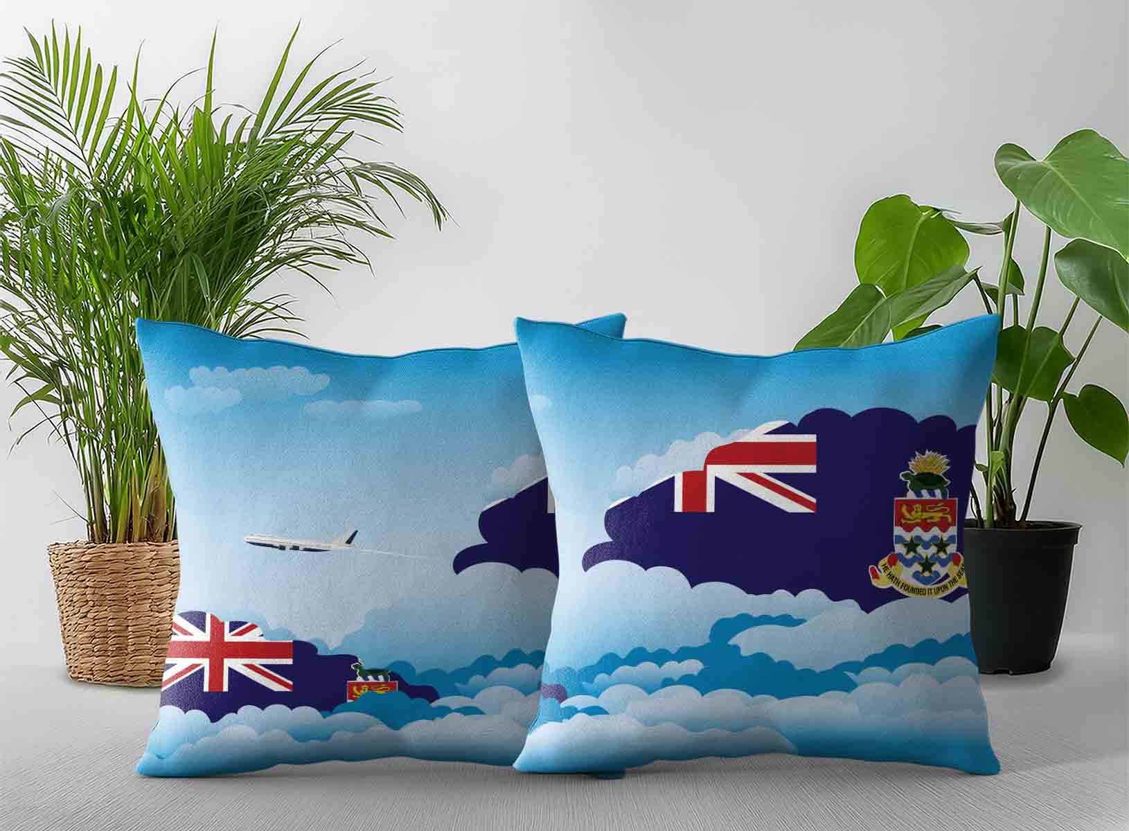Cayman Islands World Airplane Day Clouds Square & Rectangle Pillow Cases | Aviation Sky Travel Decorative Throw Pillow Covers