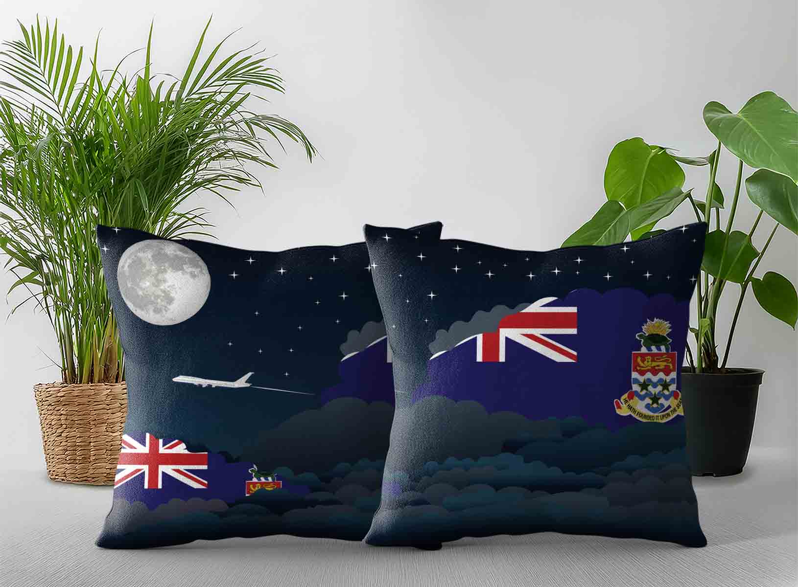Cayman Islands World Airplane Night Clouds Square & Rectangle Pillow Cases | Aviation Night Sky Decorative Throw Pillow Covers