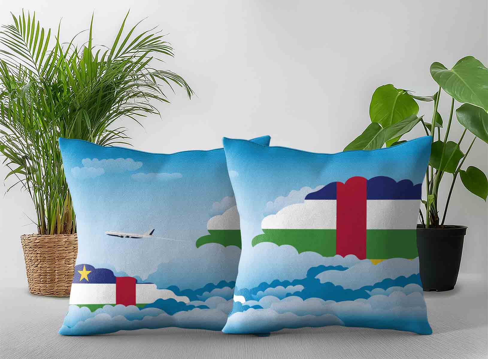 Central African Republic World Airplane Day Clouds Square & Rectangle Pillow Cases | Aviation Sky Travel Decorative Throw Pillow Covers