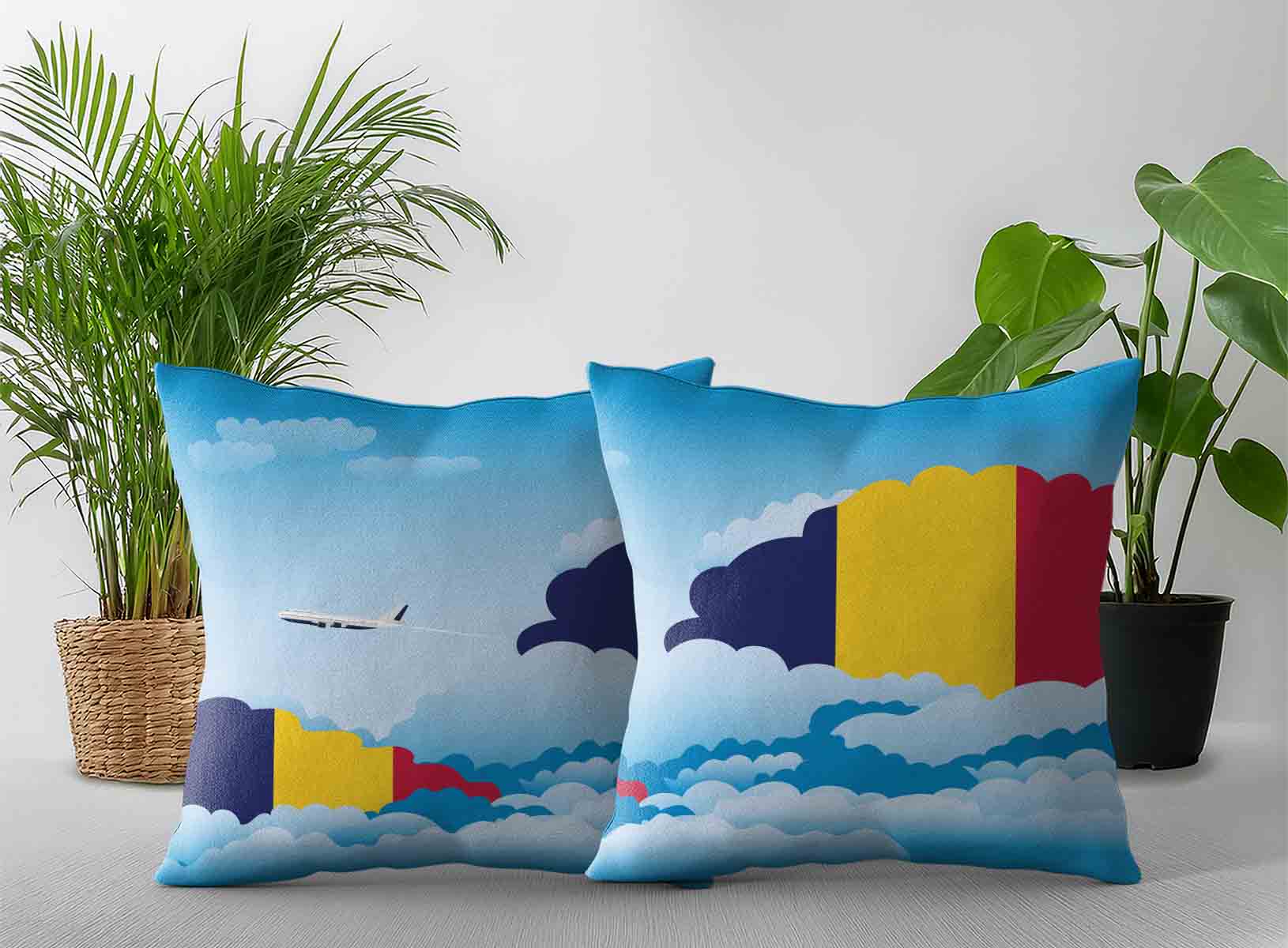 Chad World Airplane Day Clouds Square & Rectangle Pillow Cases | Aviation Sky Travel Decorative Throw Pillow Covers