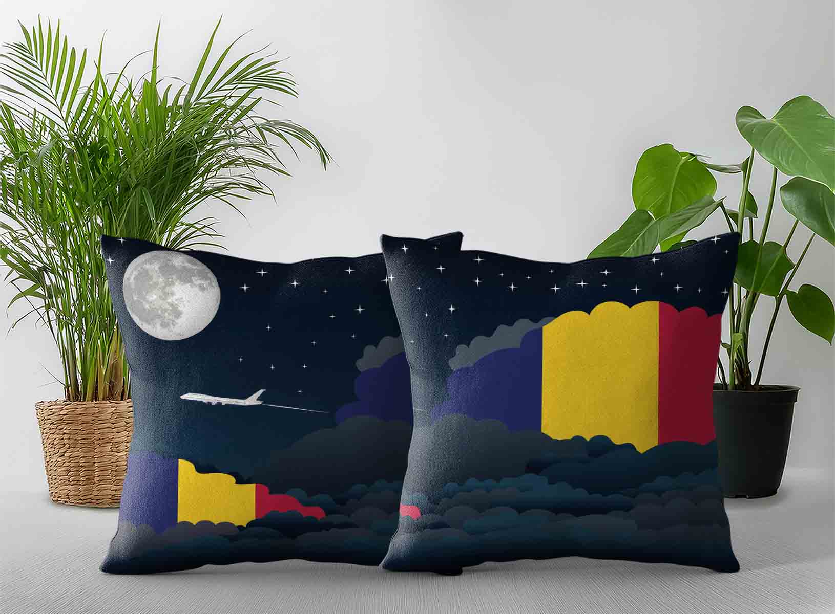 Chad World Airplane Night Clouds Square & Rectangle Pillow Cases | Aviation Night Sky Decorative Throw Pillow Covers