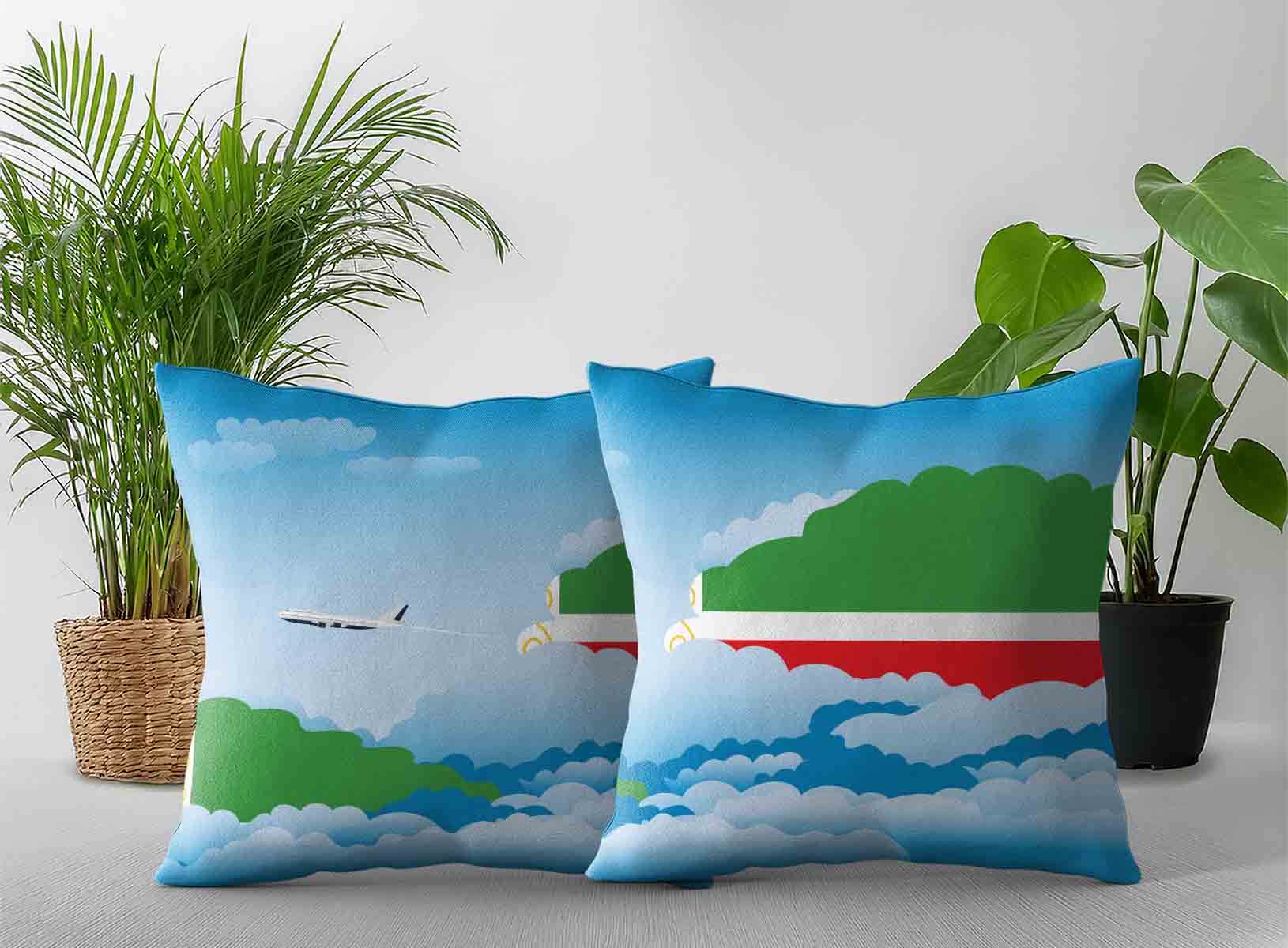 Chechen Republic World Airplane Day Clouds Square & Rectangle Pillow Cases | Aviation Sky Travel Decorative Throw Pillow Covers