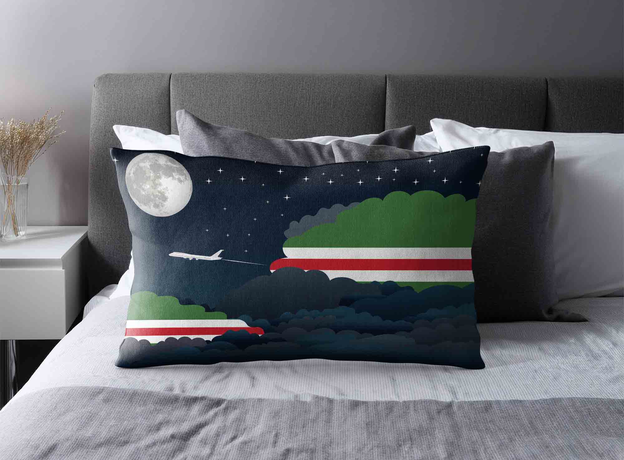 Chechen Republic of Ichkeria World Airplane Night Clouds Square & Rectangle Pillow Cases | Aviation Night Sky Decorative Throw Pillow Covers image 2
