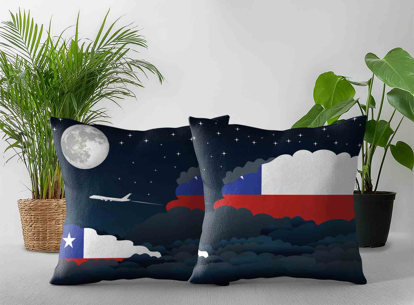 Chile World Airplane Night Clouds Square & Rectangle Pillow Cases | Aviation Night Sky Decorative Throw Pillow Covers