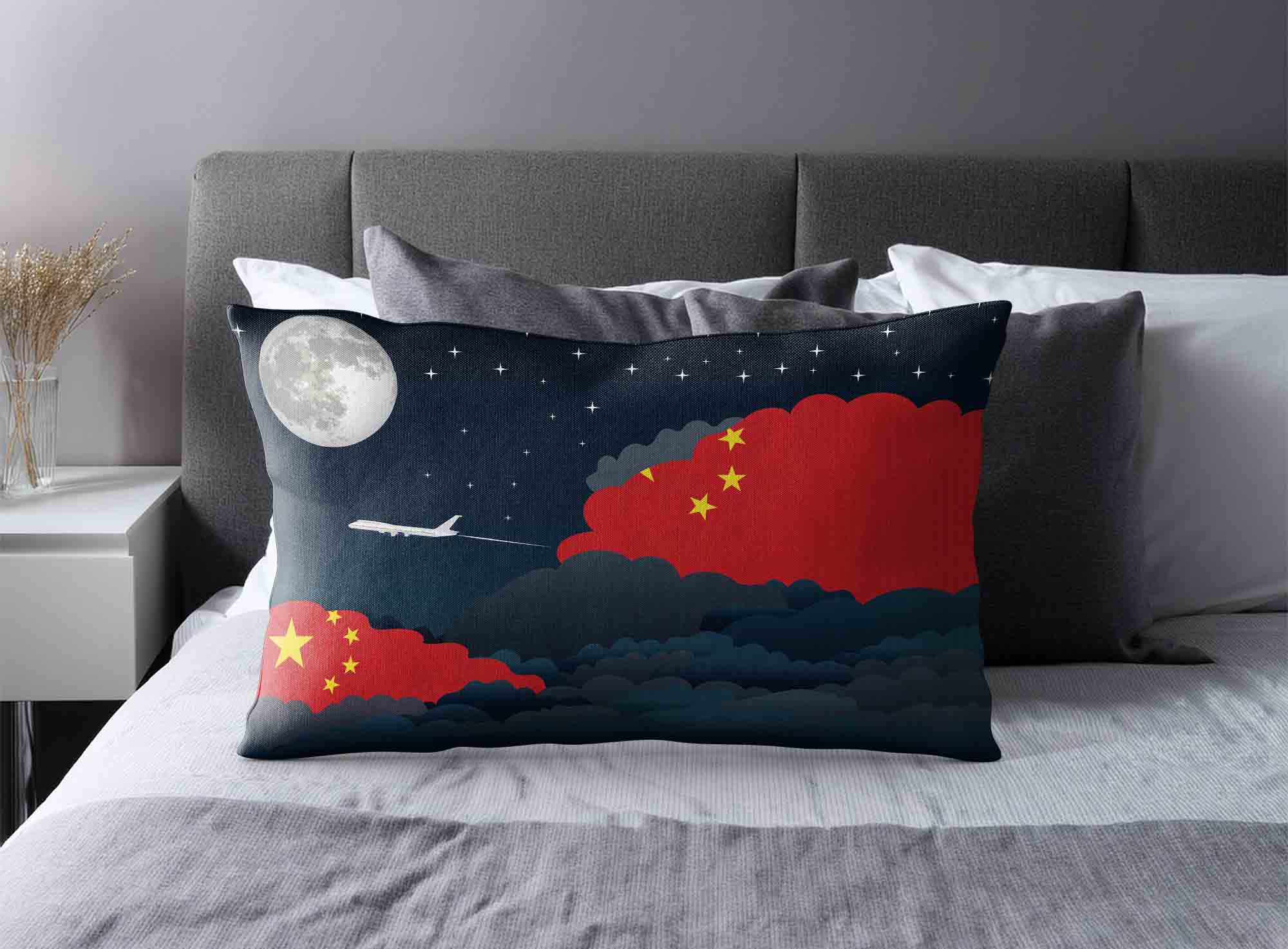 China World Airplane Night Clouds Square & Rectangle Pillow Cases | Aviation Night Sky Decorative Throw Pillow Covers image 2