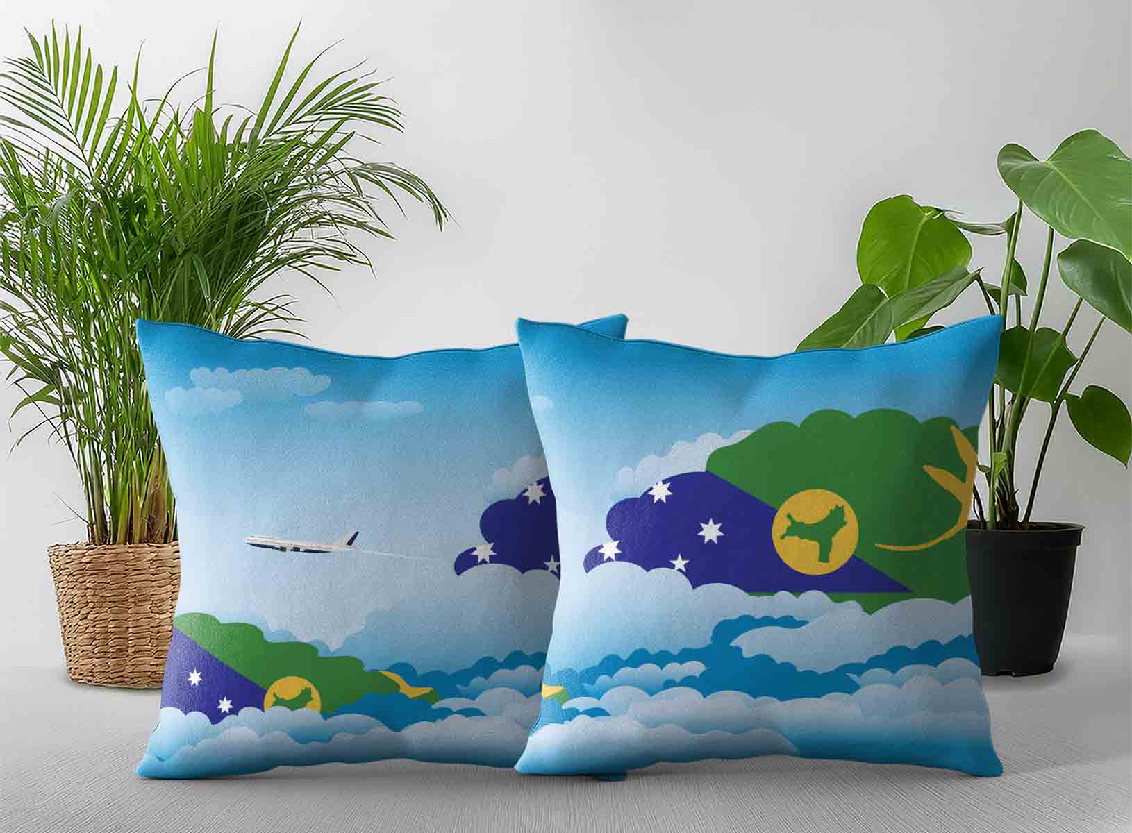 Christmas Island World Airplane Day Clouds Square & Rectangle Pillow Cases | Aviation Sky Travel Decorative Throw Pillow Covers