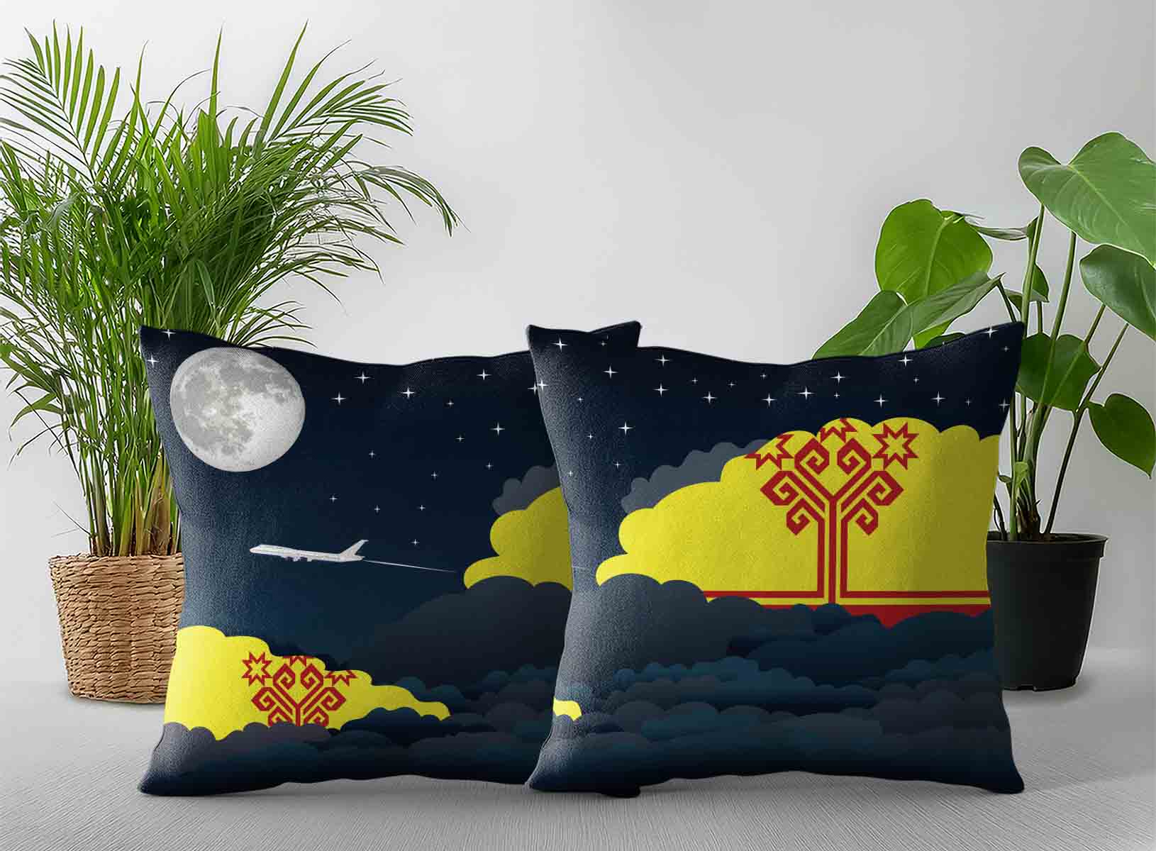 Chuvashia World Airplane Night Clouds Square & Rectangle Pillow Cases | Aviation Night Sky Decorative Throw Pillow Covers