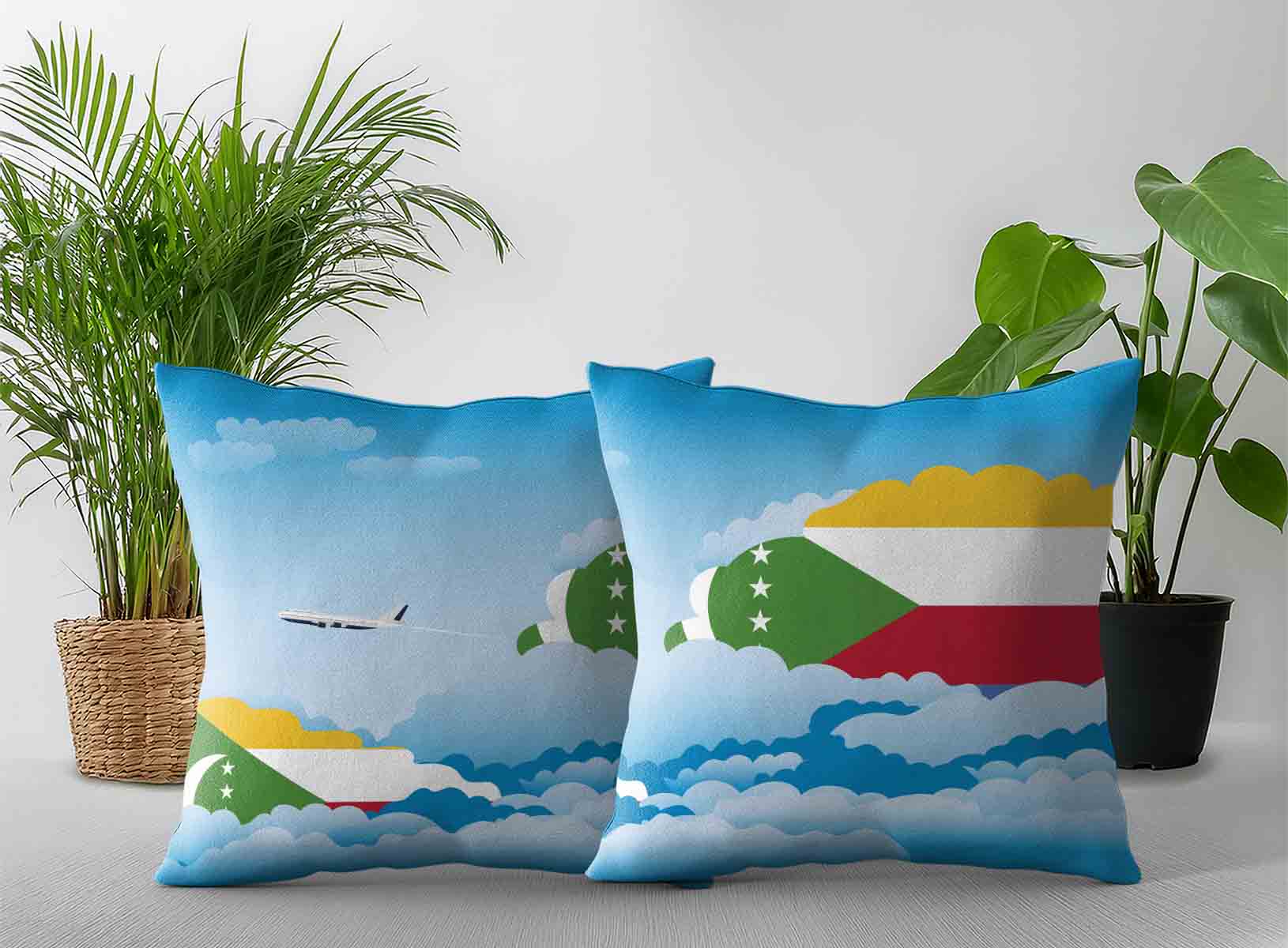 Comoros World Airplane Day Clouds Square & Rectangle Pillow Cases | Aviation Sky Travel Decorative Throw Pillow Covers