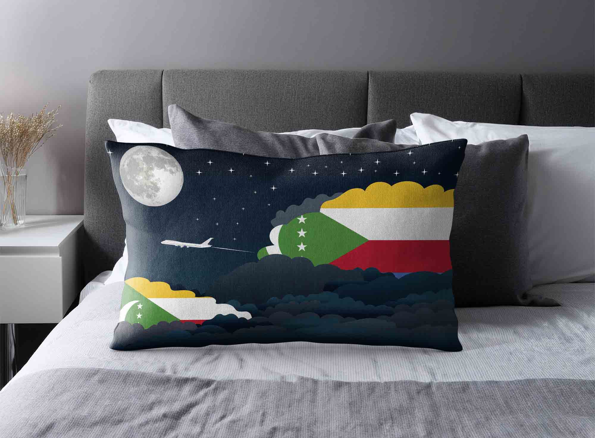 Comoros World Airplane Night Clouds Square & Rectangle Pillow Cases | Aviation Night Sky Decorative Throw Pillow Covers image 2