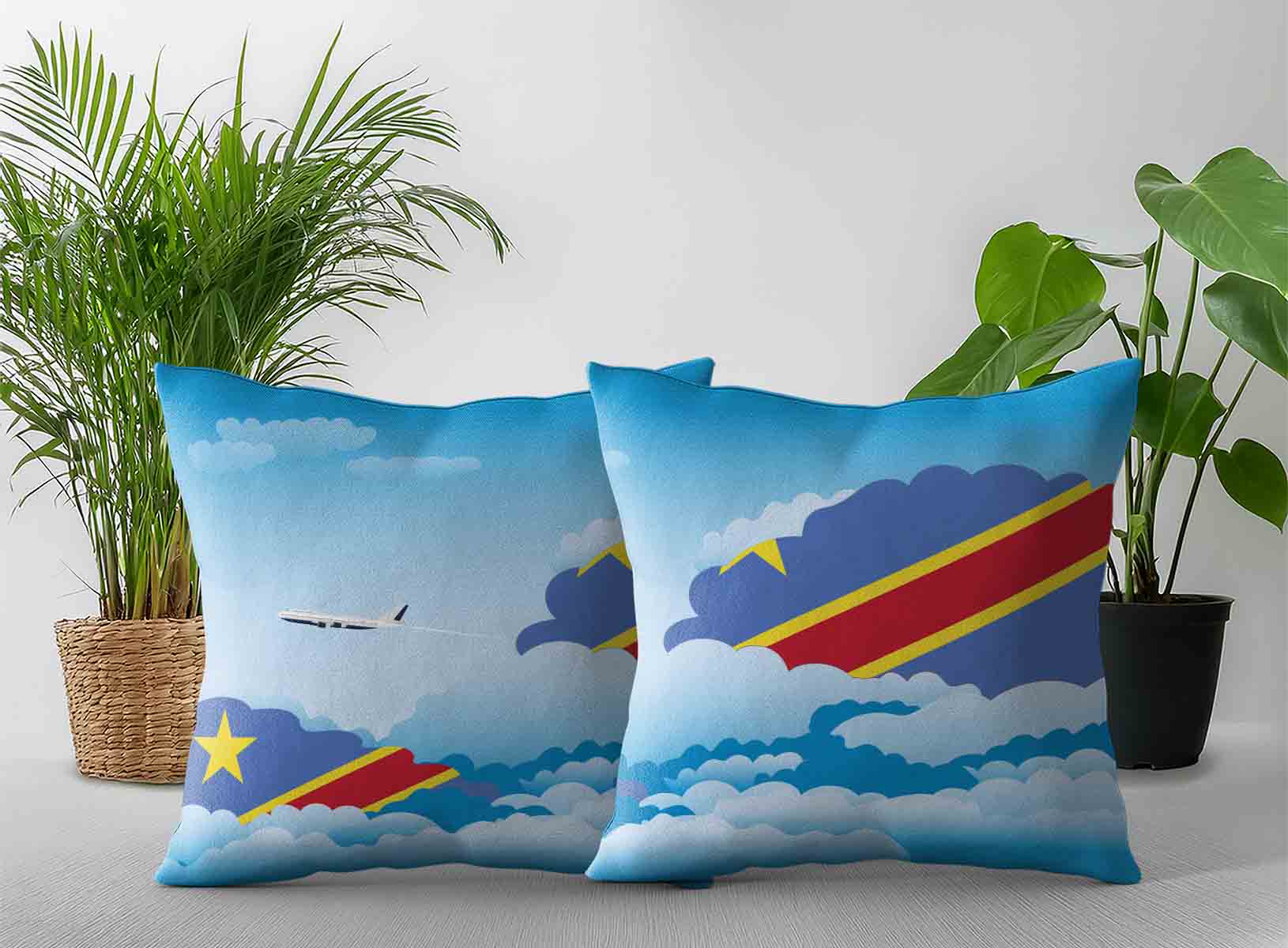 Congo Democratic Republic of the World Airplane Day Clouds Square & Rectangle Pillow Cases | Aviation Sky Travel Decorative Throw Pillow Covers