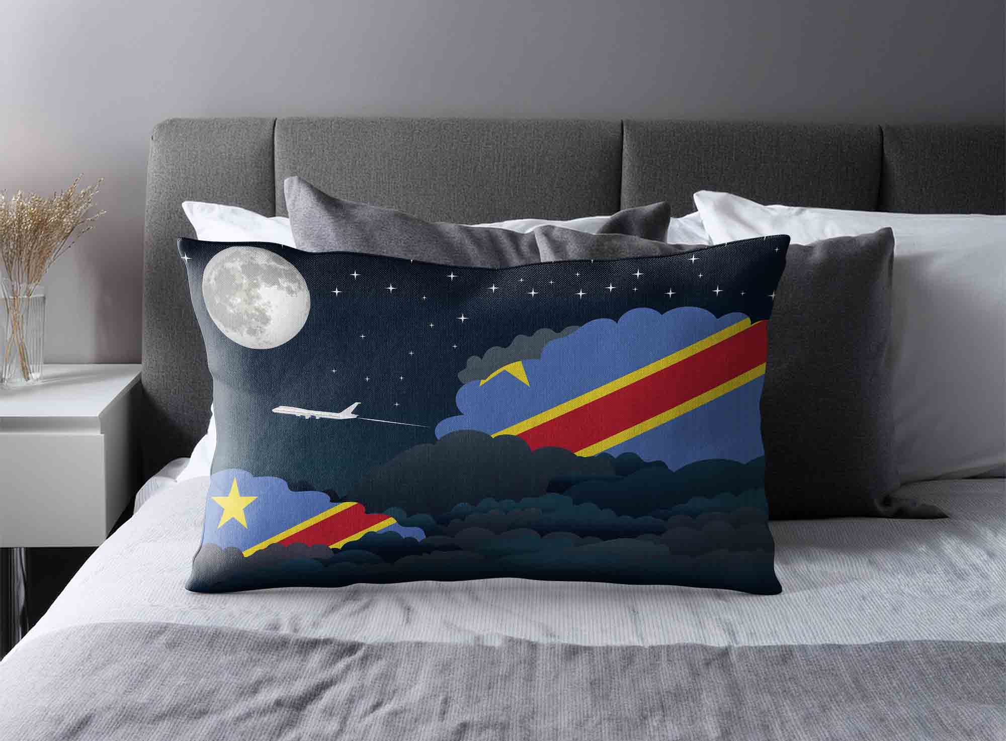 Congo Democratic Republic of the World Airplane Night Clouds Square & Rectangle Pillow Cases | Aviation Night Sky Decorative Throw Pillow Covers image 2