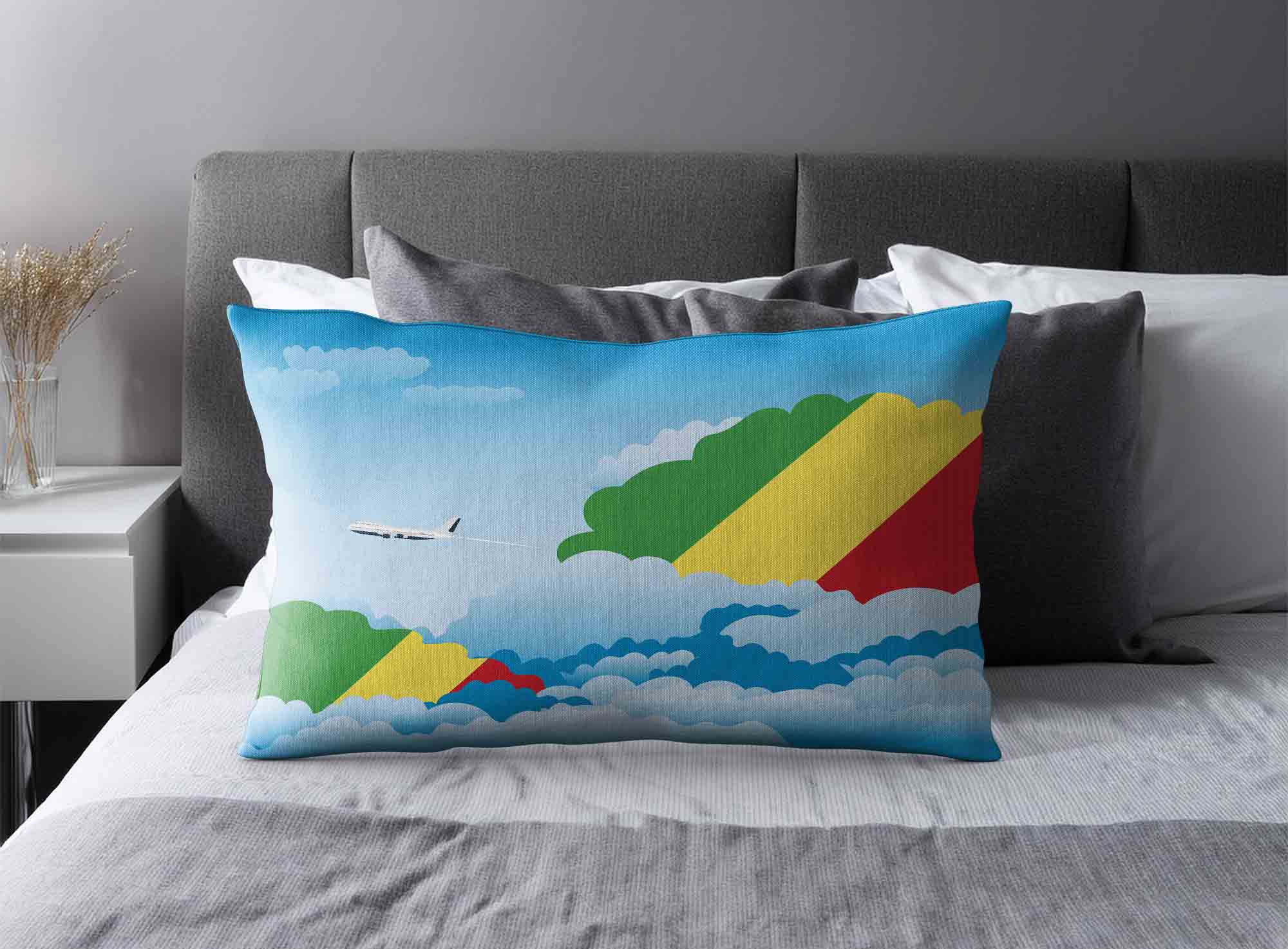Congo Republic of the World Airplane Day Clouds Square & Rectangle Pillow Cases | Aviation Sky Travel Decorative Throw Pillow Covers image 2
