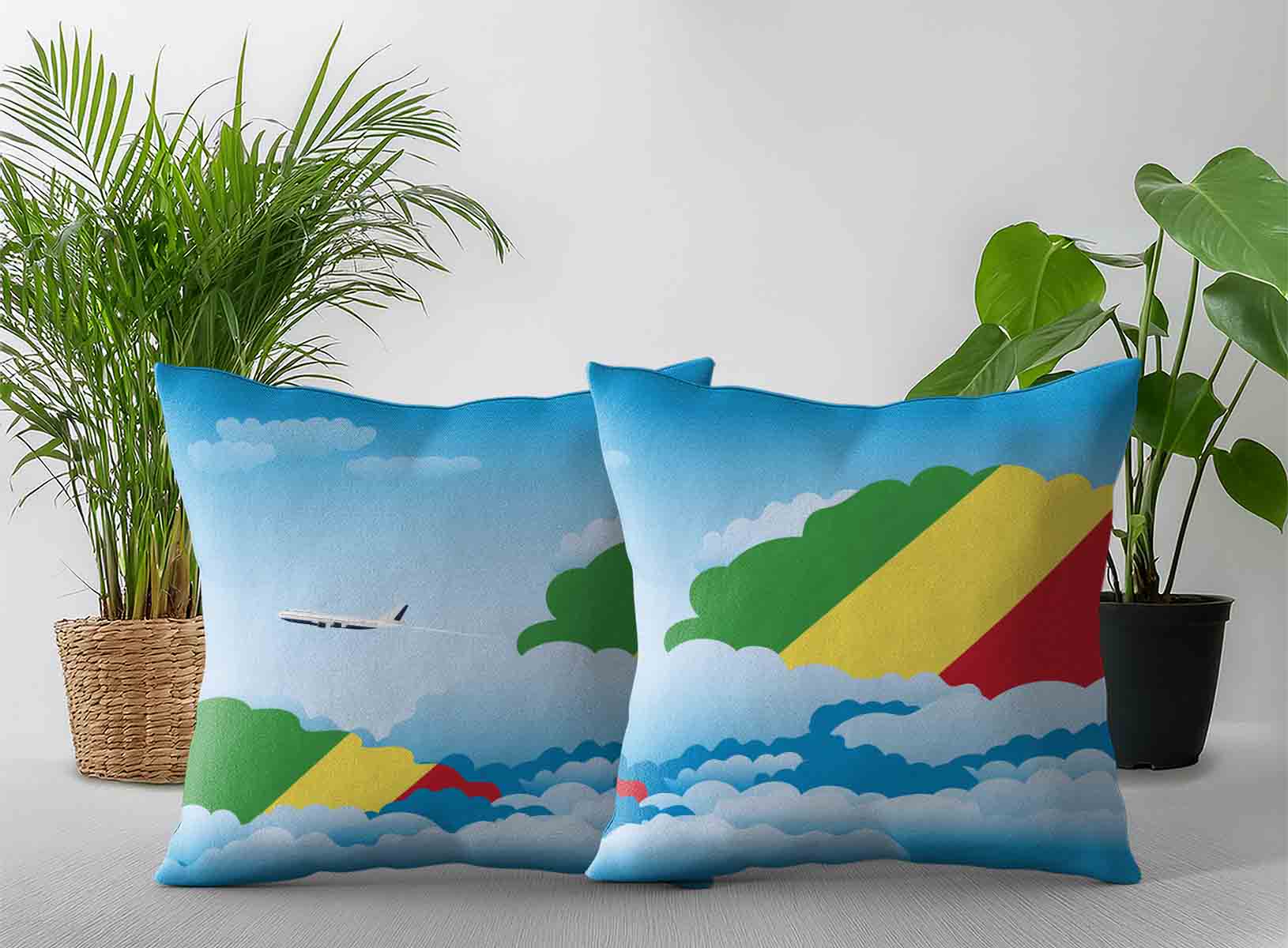 Congo Republic of the World Airplane Day Clouds Square & Rectangle Pillow Cases | Aviation Sky Travel Decorative Throw Pillow Covers