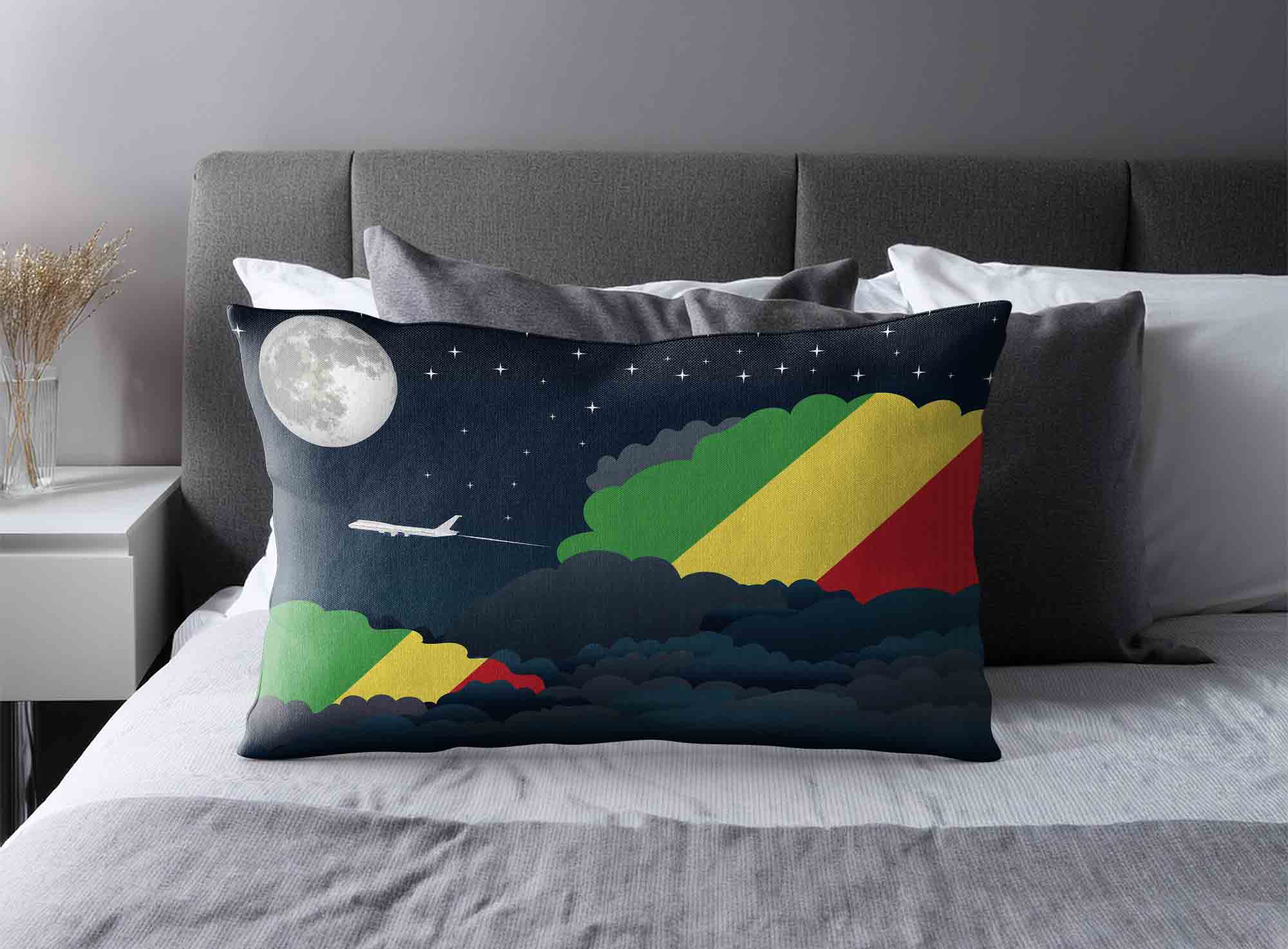 Congo Republic of the World Airplane Night Clouds Square & Rectangle Pillow Cases | Aviation Night Sky Decorative Throw Pillow Covers image 2