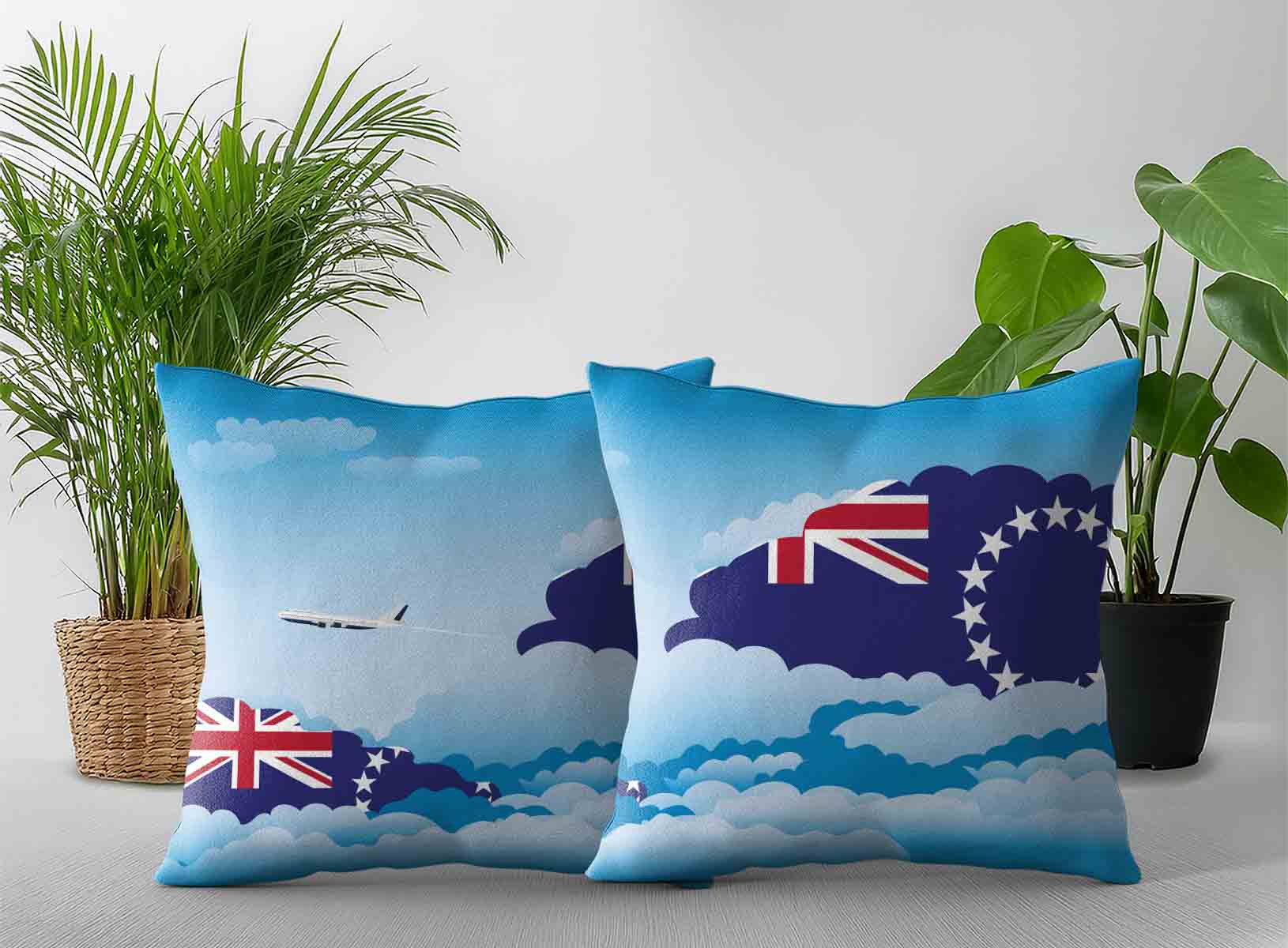 Cook Islands World Airplane Day Clouds Square & Rectangle Pillow Cases | Aviation Sky Travel Decorative Throw Pillow Covers