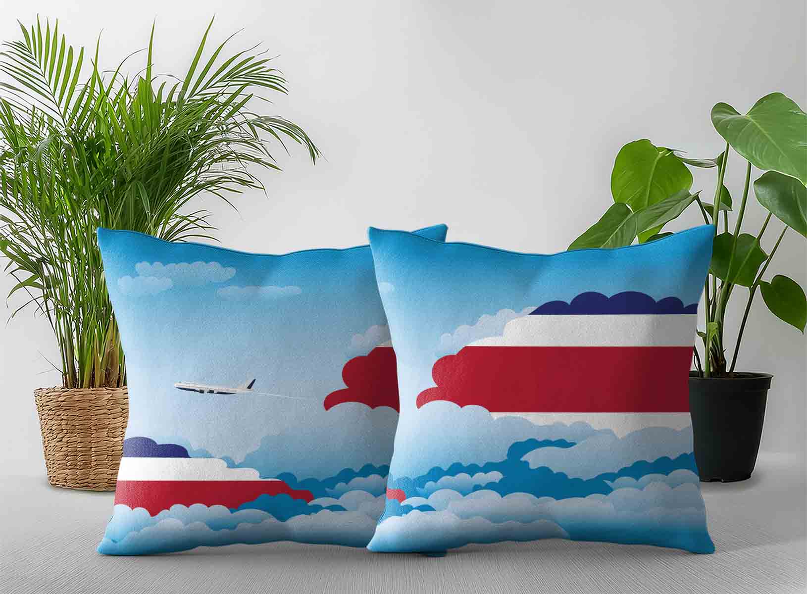 Costa Rica World Airplane Day Clouds Square & Rectangle Pillow Cases | Aviation Sky Travel Decorative Throw Pillow Covers