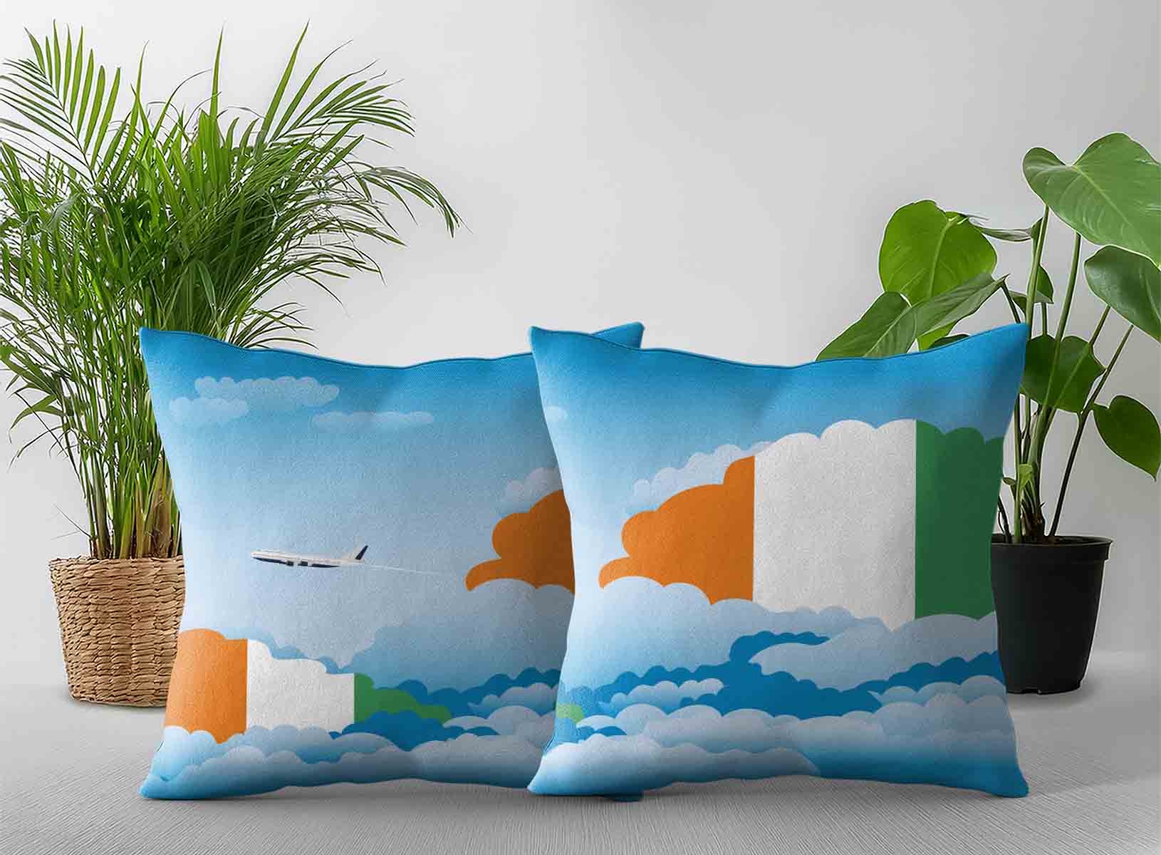 Cote DIvoire World Airplane Day Clouds Square & Rectangle Pillow Cases | Aviation Sky Travel Decorative Throw Pillow Covers