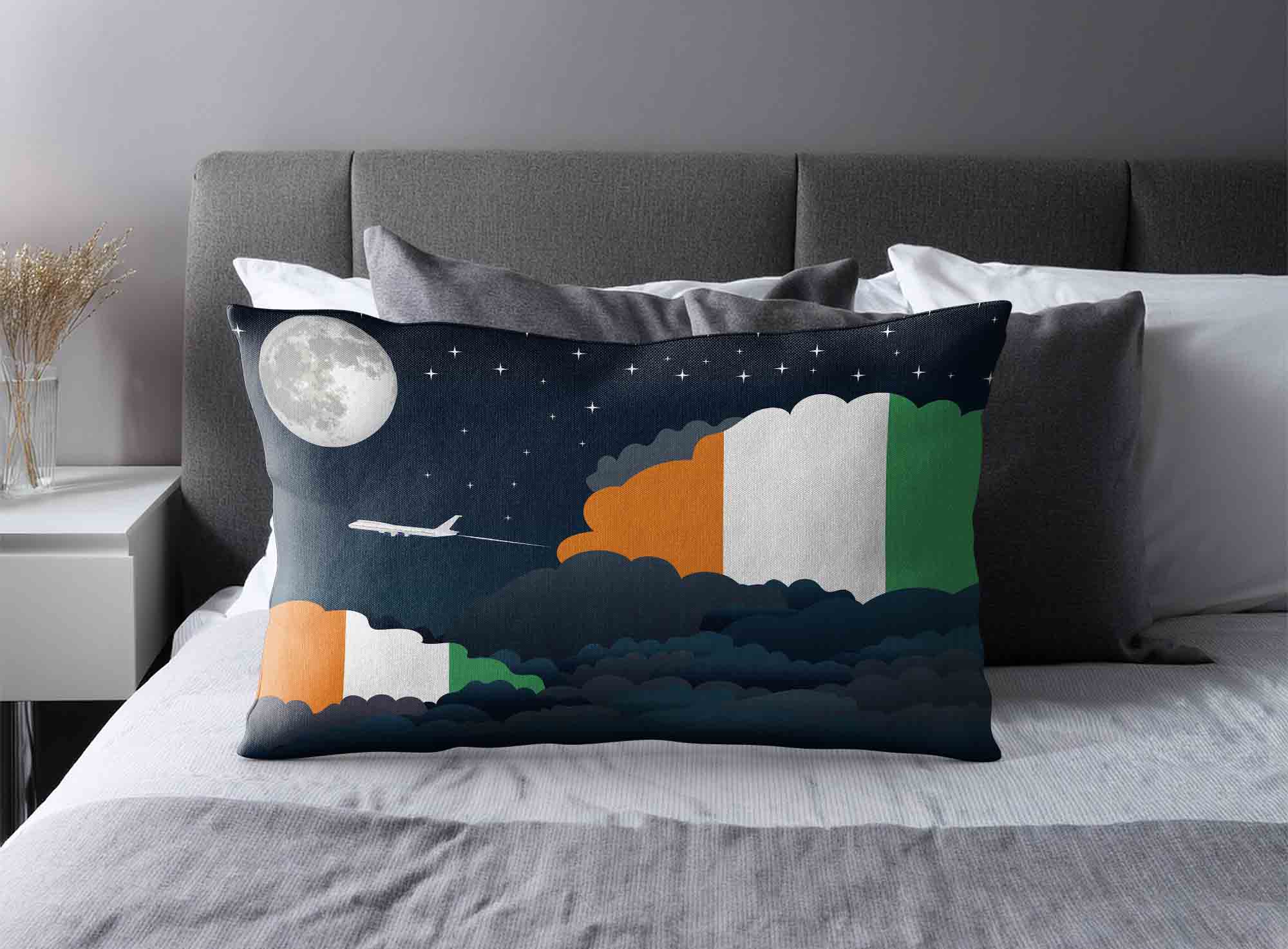 Cote DIvoire World Airplane Night Clouds Square & Rectangle Pillow Cases | Aviation Night Sky Decorative Throw Pillow Covers image 2