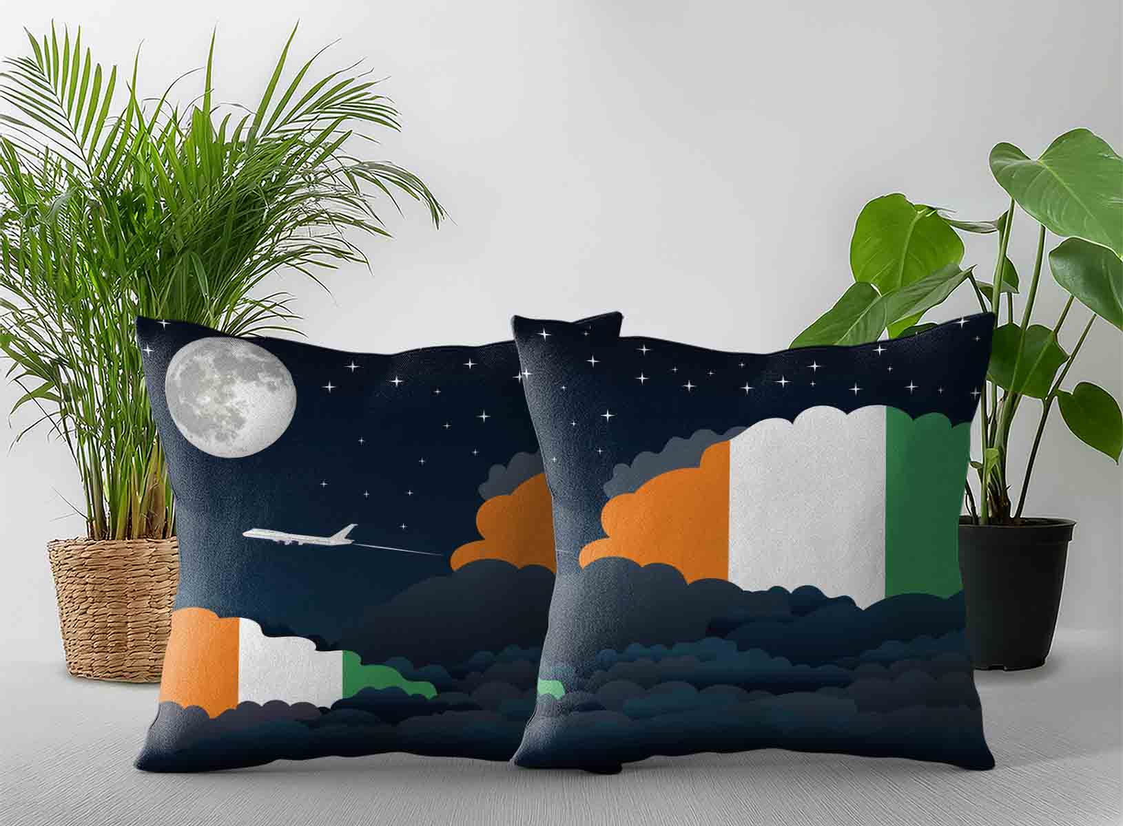 Cote DIvoire World Airplane Night Clouds Square & Rectangle Pillow Cases | Aviation Night Sky Decorative Throw Pillow Covers
