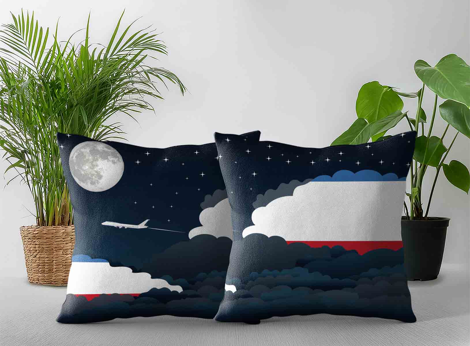 Crimea World Airplane Night Clouds Square & Rectangle Pillow Cases | Aviation Night Sky Decorative Throw Pillow Covers