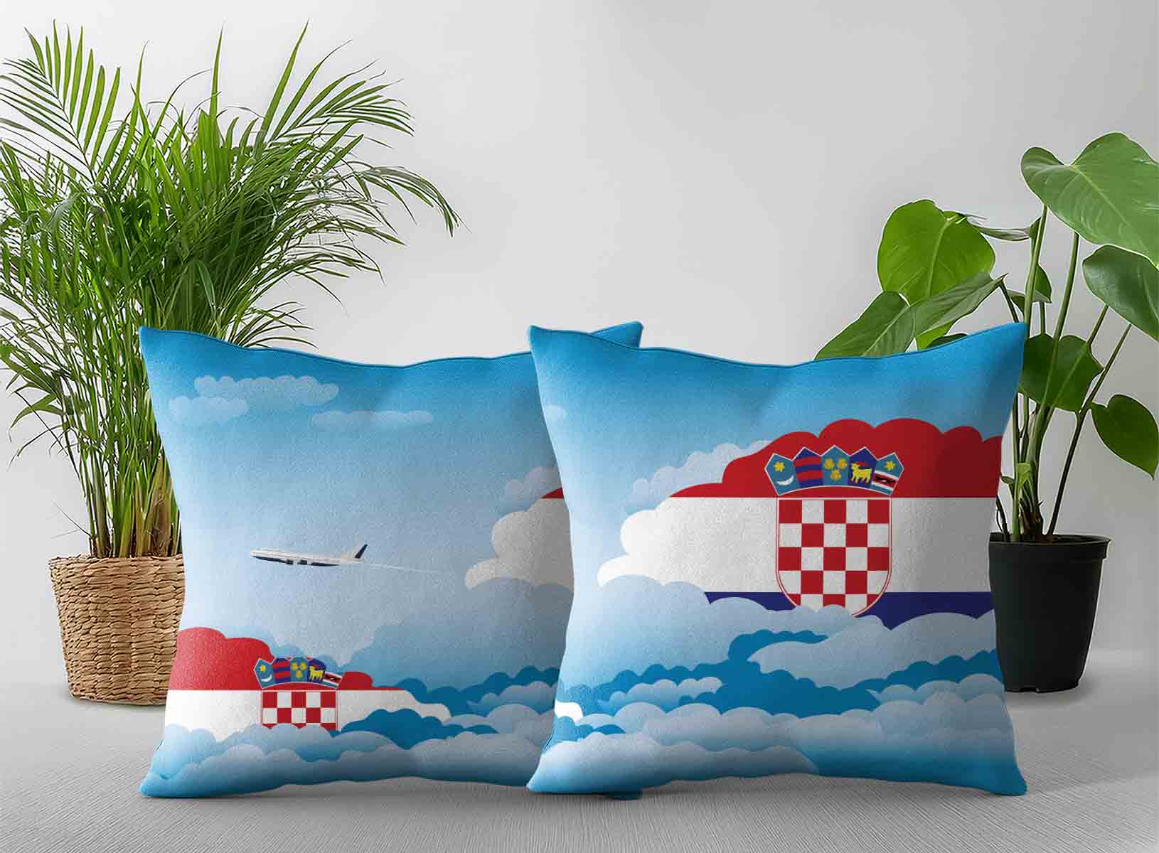 Croatia World Airplane Day Clouds Square & Rectangle Pillow Cases | Aviation Sky Travel Decorative Throw Pillow Covers
