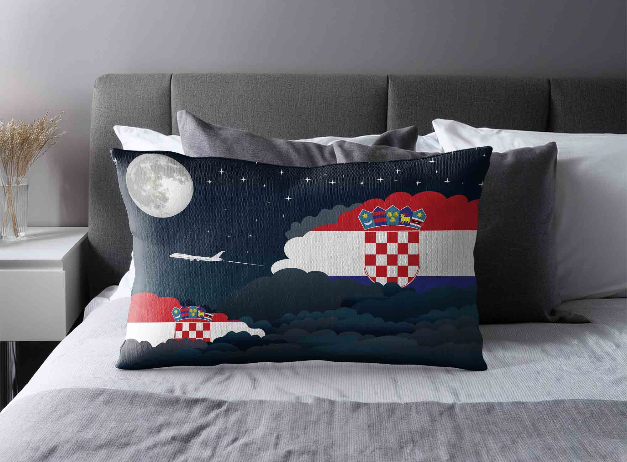 Croatia World Airplane Night Clouds Square & Rectangle Pillow Cases | Aviation Night Sky Decorative Throw Pillow Covers image 2