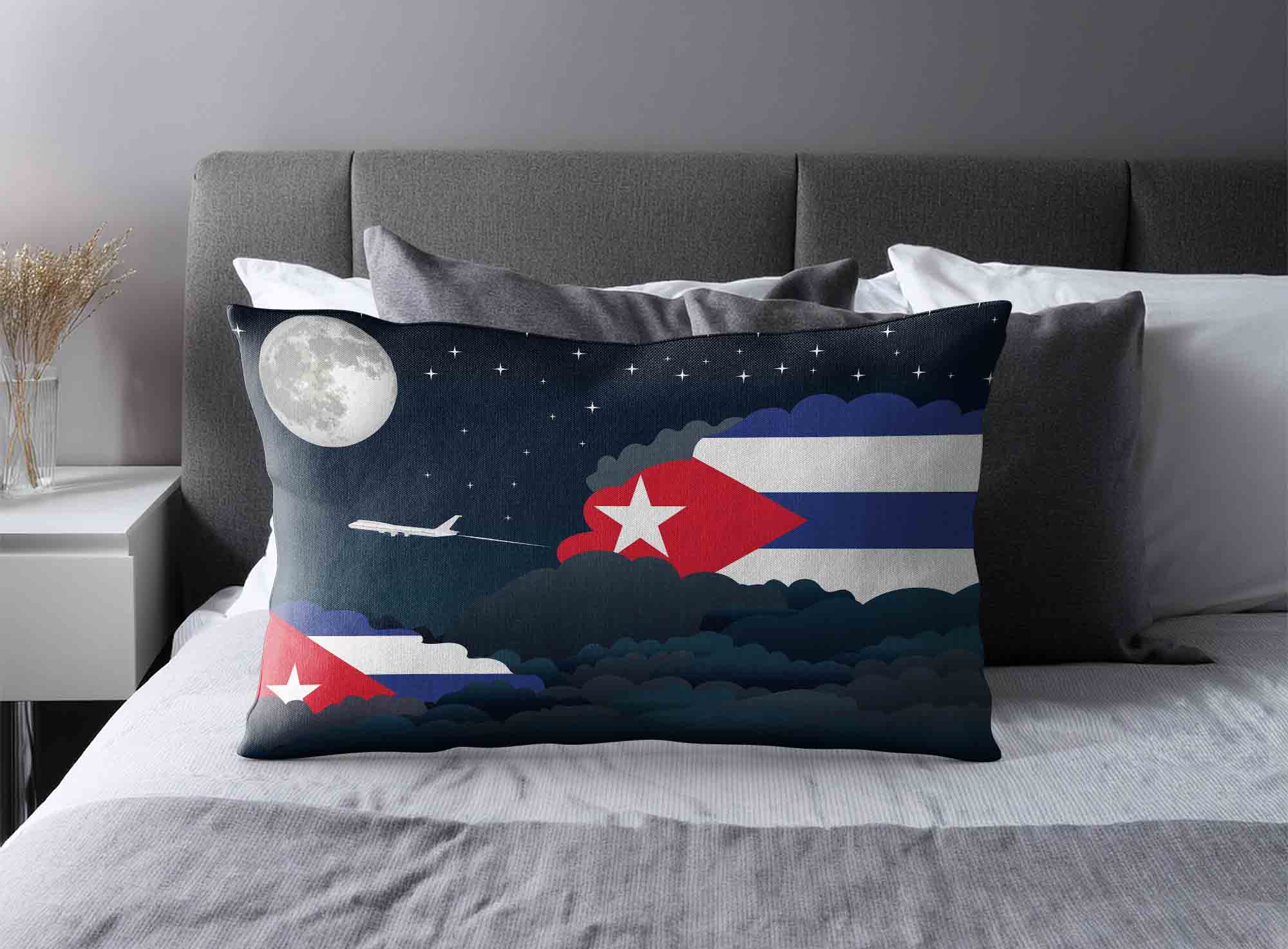 Cuba World Airplane Night Clouds Square & Rectangle Pillow Cases | Aviation Night Sky Decorative Throw Pillow Covers image 2