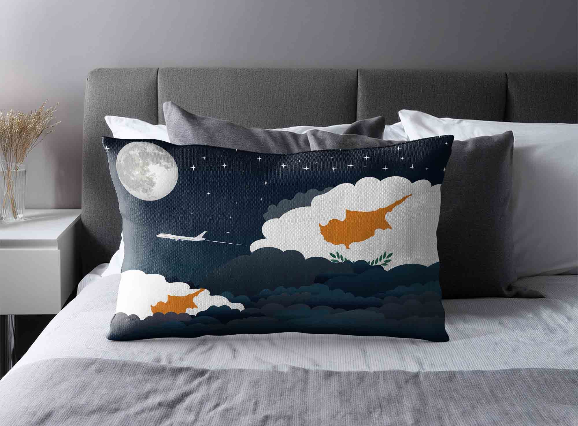Cyprus World Airplane Night Clouds Square & Rectangle Pillow Cases | Aviation Night Sky Decorative Throw Pillow Covers image 2