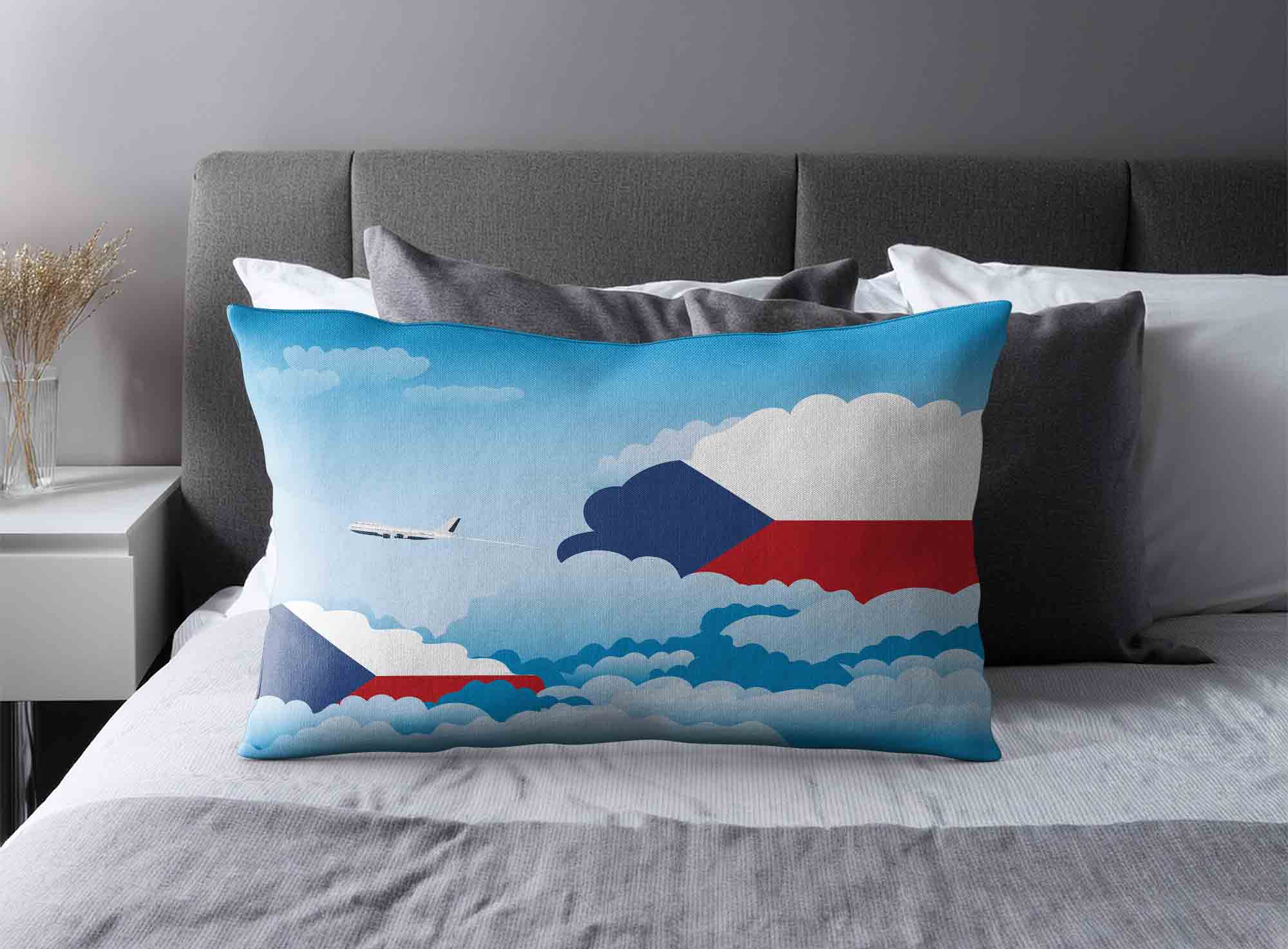 Czech Republic World Airplane Day Clouds Square & Rectangle Pillow Cases | Aviation Sky Travel Decorative Throw Pillow Covers image 2