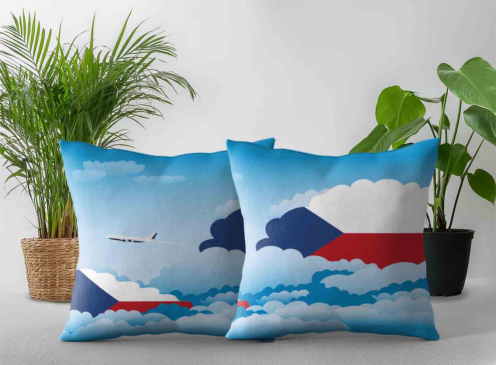Czech Republic World Airplane Day Clouds Square & Rectangle Pillow Cases | Aviation Sky Travel Decorative Throw Pillow Covers