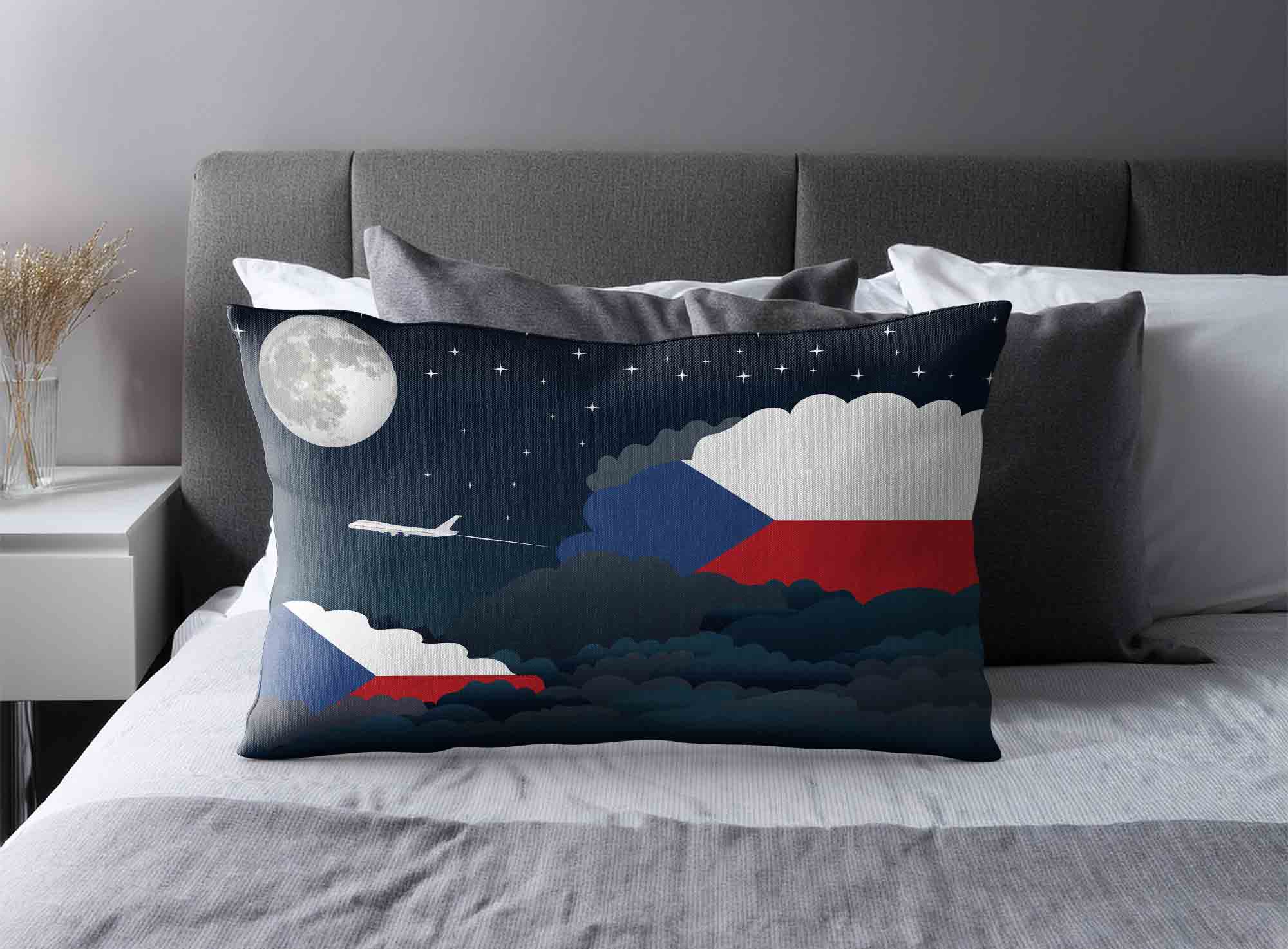 Czech Republic World Airplane Night Clouds Square & Rectangle Pillow Cases | Aviation Night Sky Decorative Throw Pillow Covers image 2