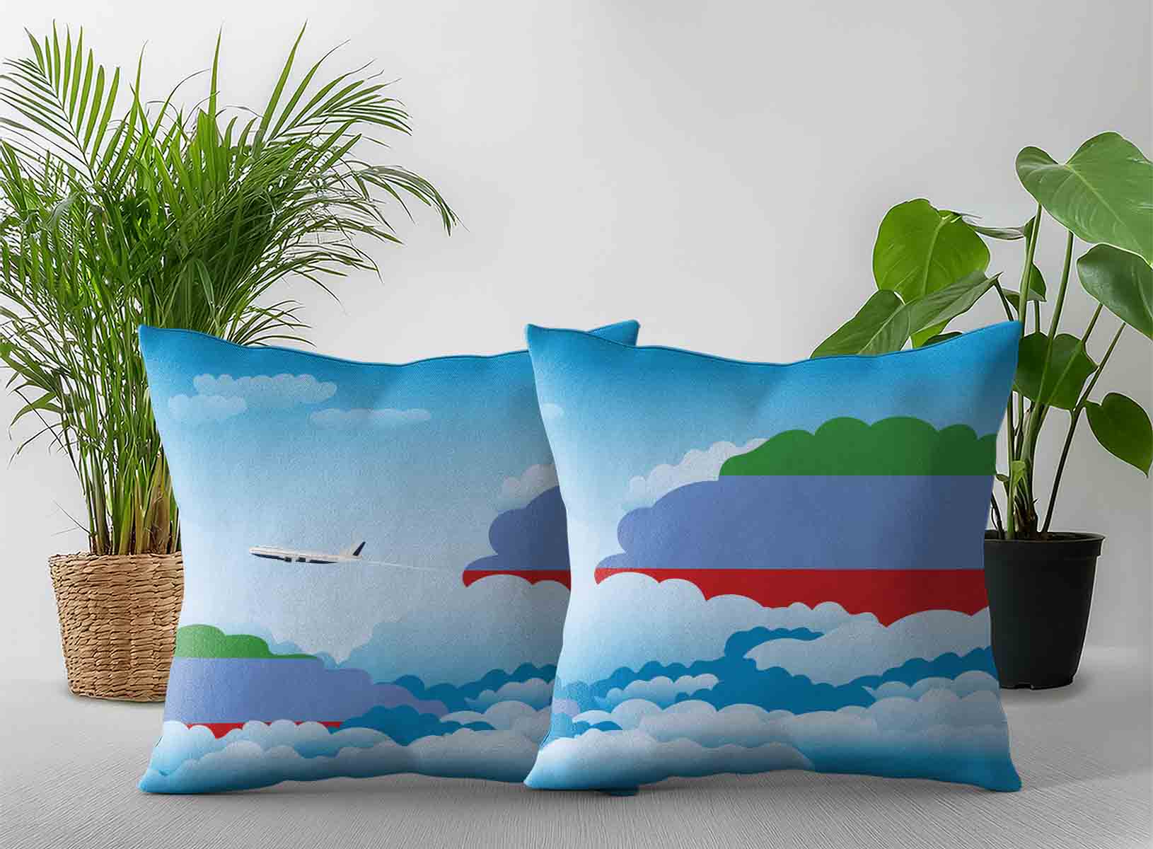 Dagestan World Airplane Day Clouds Square & Rectangle Pillow Cases | Aviation Sky Travel Decorative Throw Pillow Covers