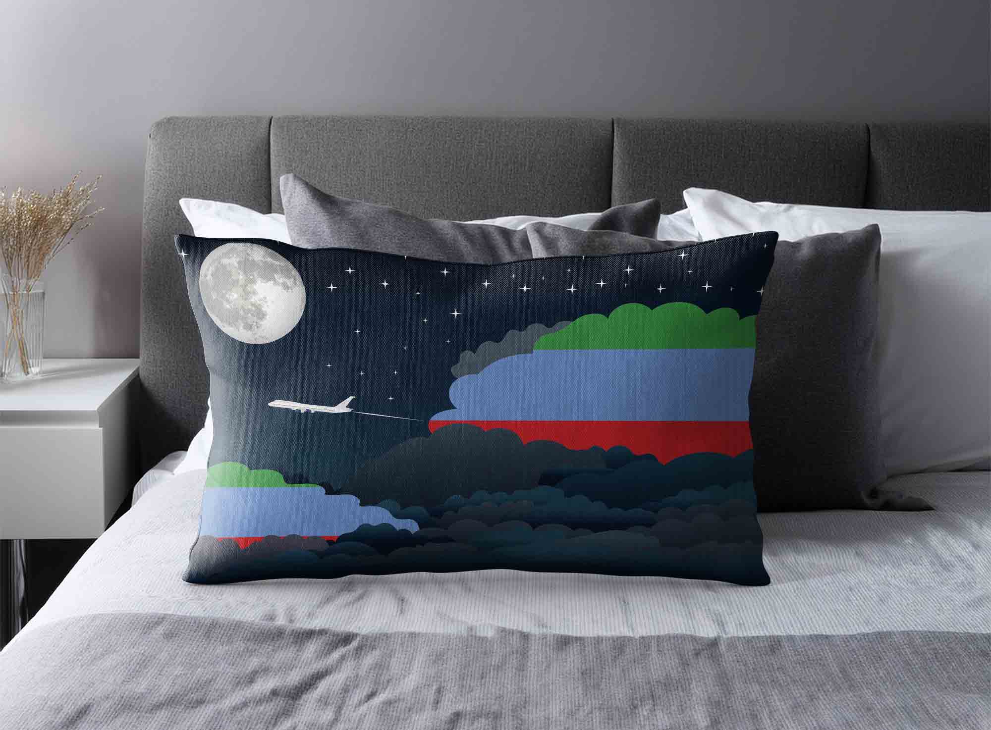 Dagestan World Airplane Night Clouds Square & Rectangle Pillow Cases | Aviation Night Sky Decorative Throw Pillow Covers image 2