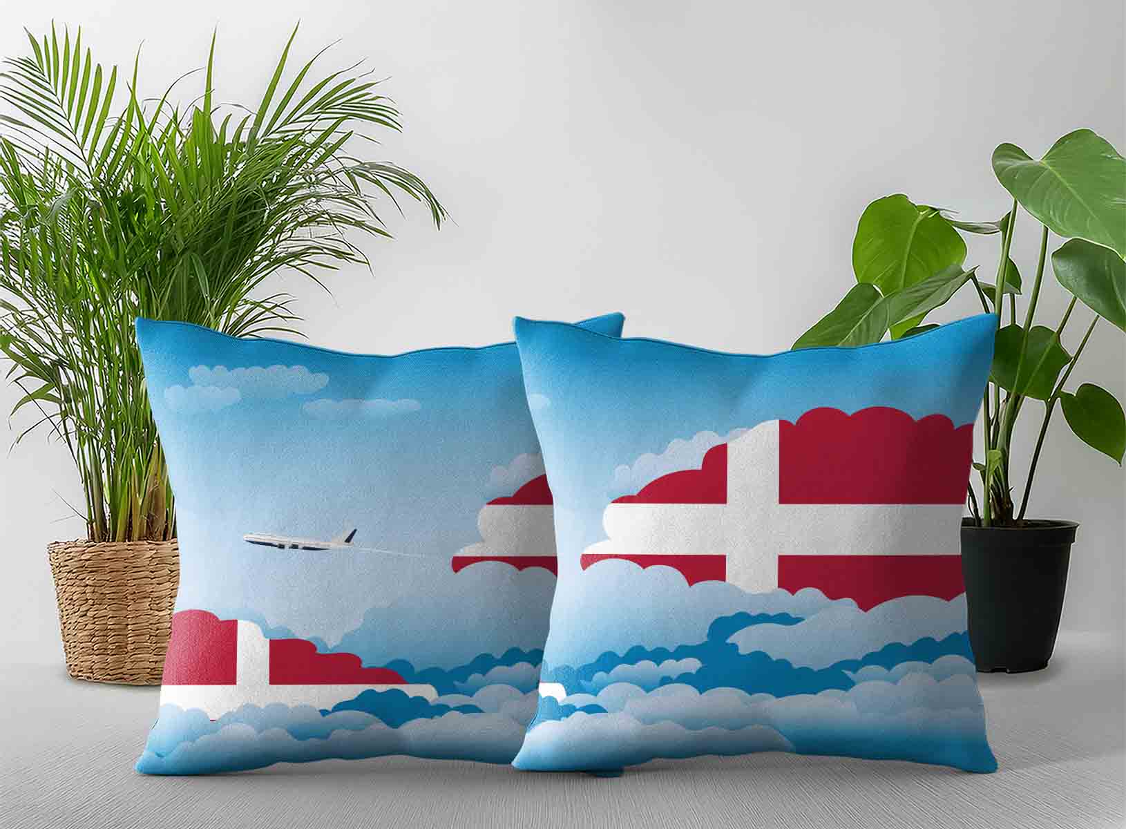 Denmark World Airplane Day Clouds Square & Rectangle Pillow Cases | Aviation Sky Travel Decorative Throw Pillow Covers